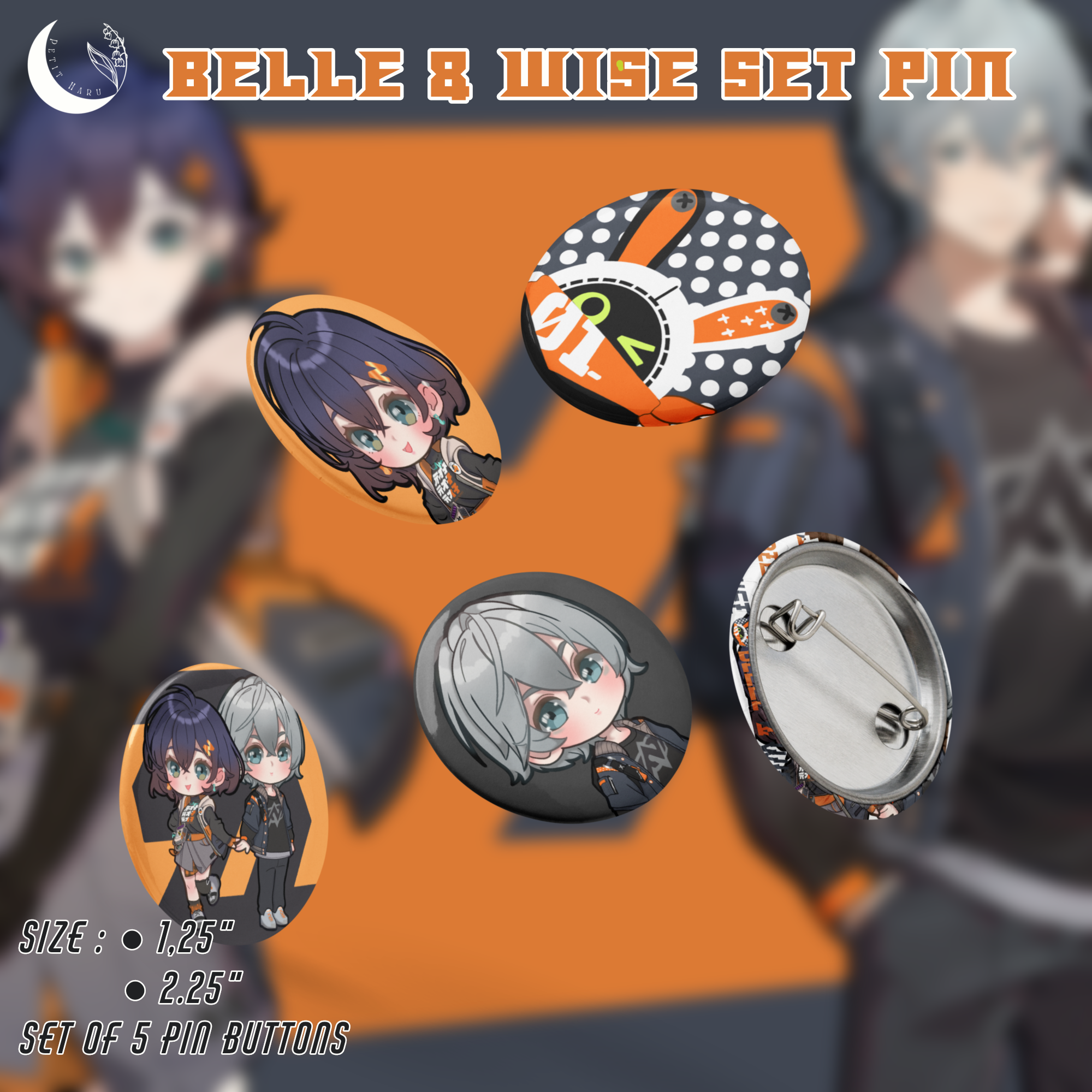 Belle & Wise Paeton Zenless Zone Zero ZZZ Set of 5 Pin Buttons