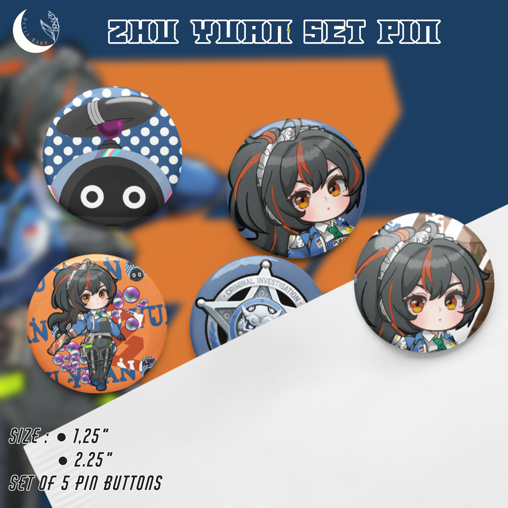 Zhu Yuan Zenless Zone Zero ZZZ Set of 5 Pin Buttons