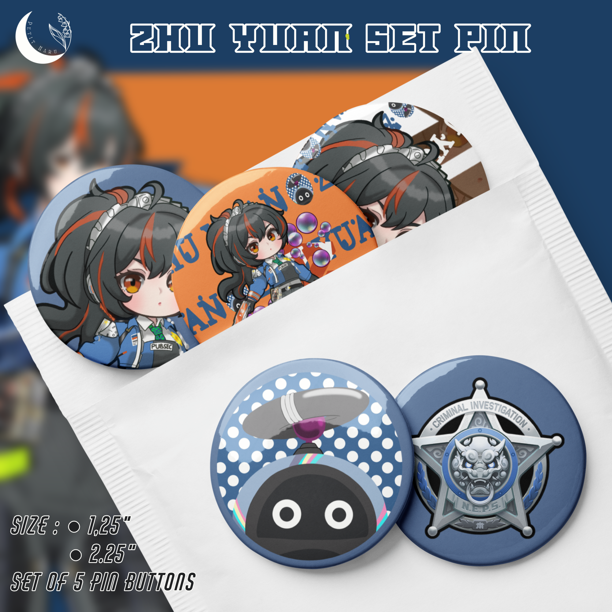 Zhu Yuan Zenless Zone Zero ZZZ Set of 5 Pin Buttons