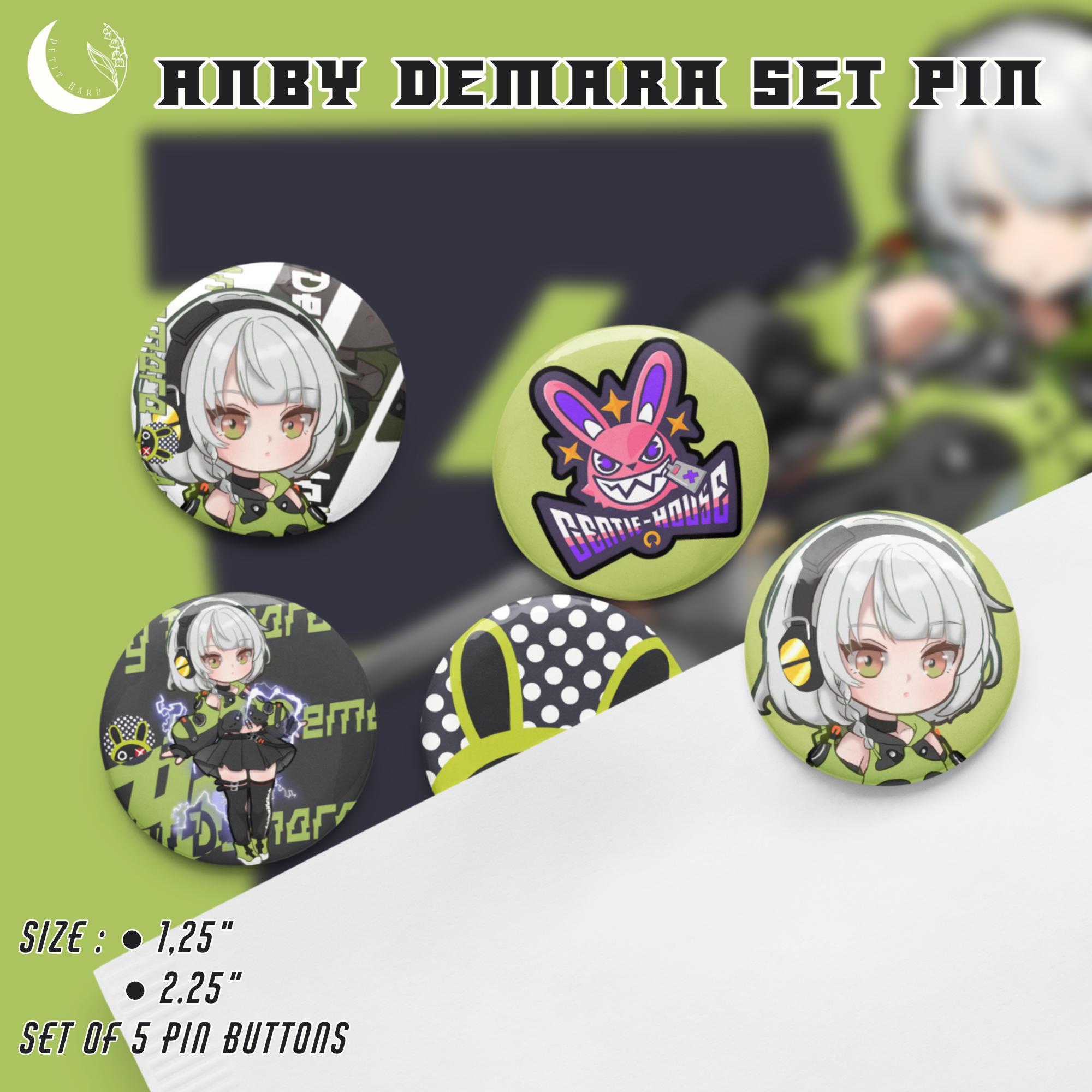 Anby Demara Zenless Zone Zero ZZZ Set of 5 Pin Buttons