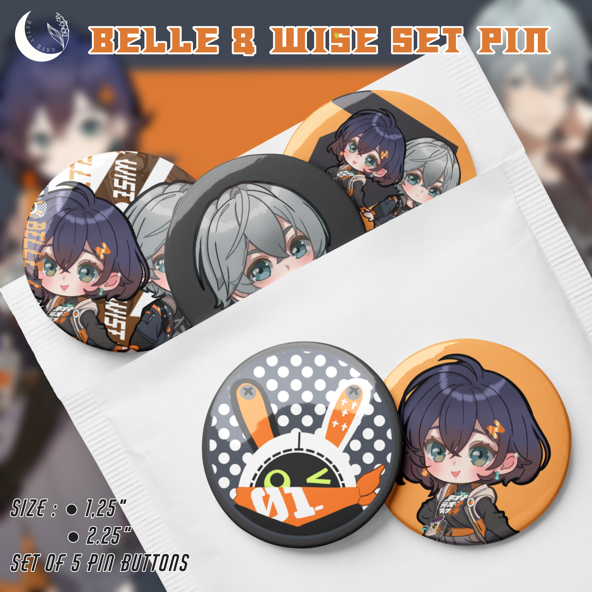 Belle & Wise Paeton Zenless Zone Zero ZZZ Set of 5 Pin Buttons