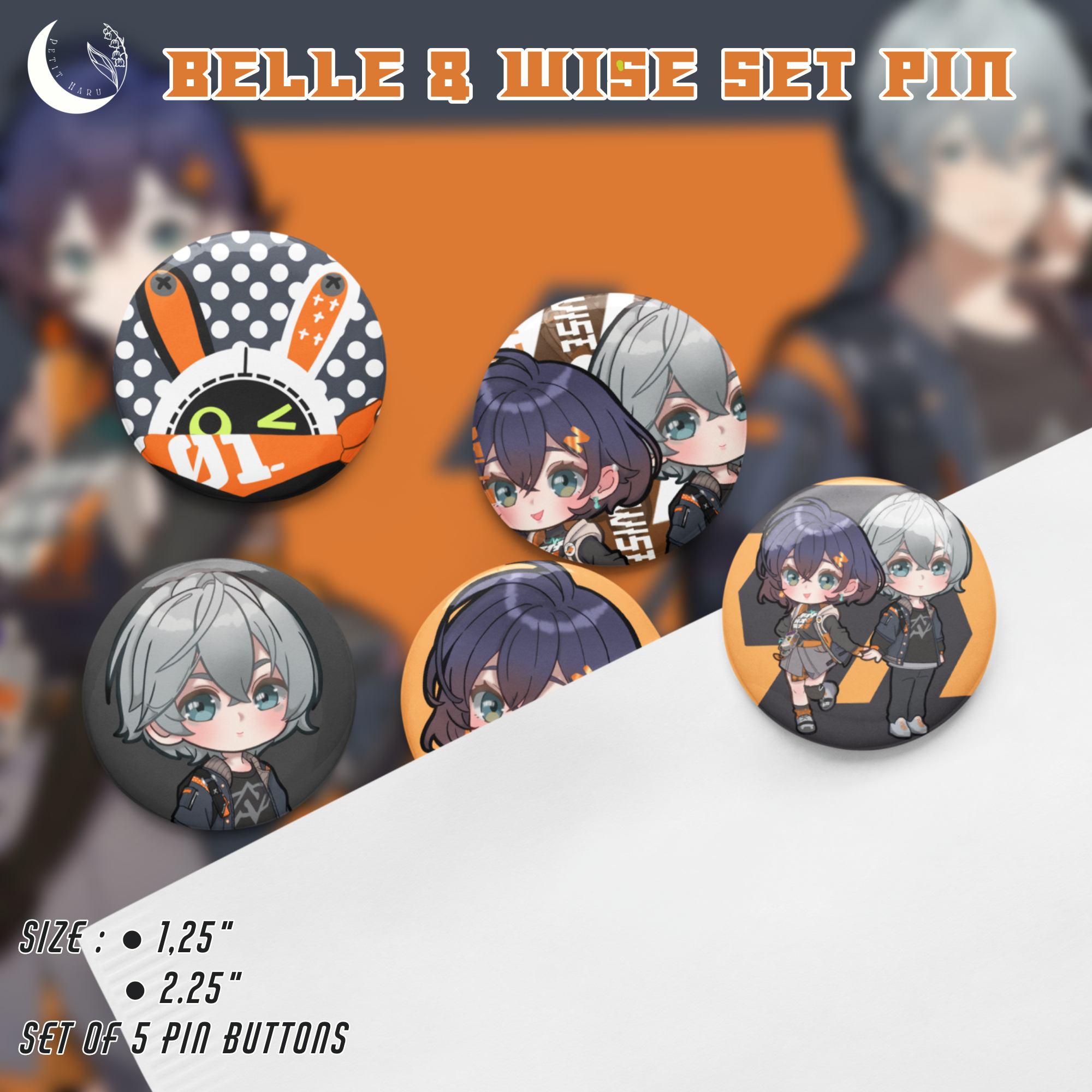 Belle & Wise Paeton Zenless Zone Zero ZZZ Set of 5 Pin Buttons