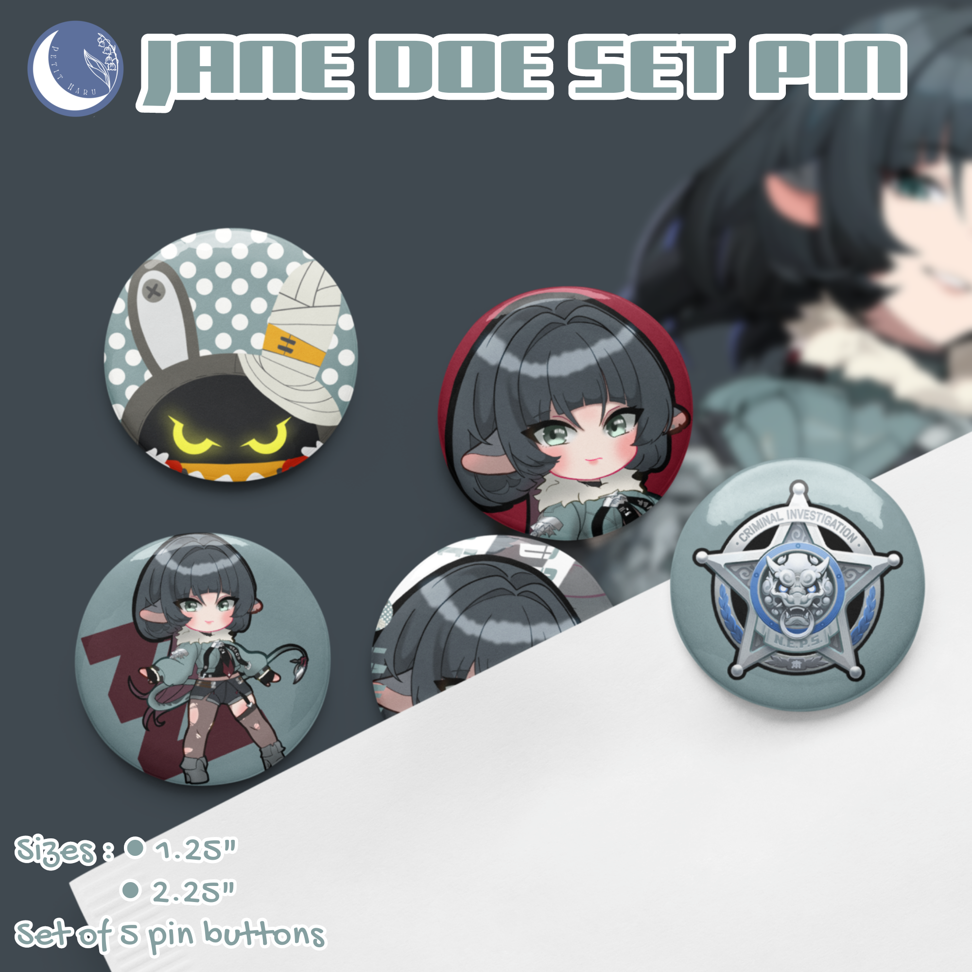 Jane Doe Zenless Zone Zero ZZZ Set of 5 Pin Buttons