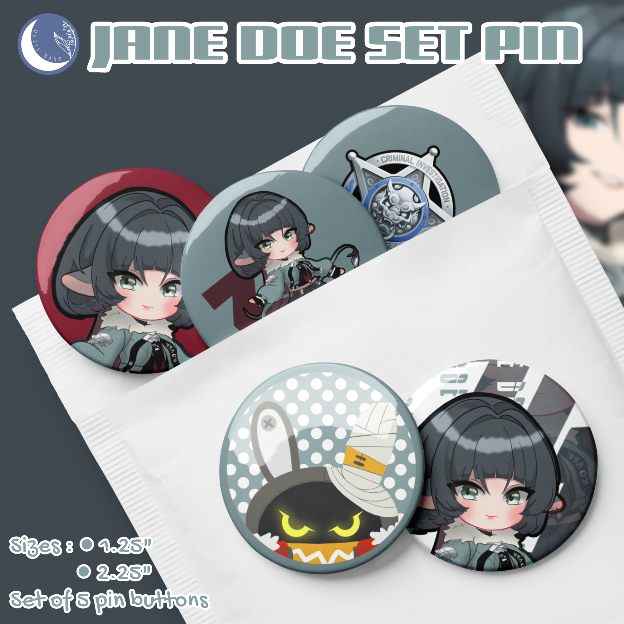 Jane Doe Zenless Zone Zero ZZZ Set of 5 Pin Buttons