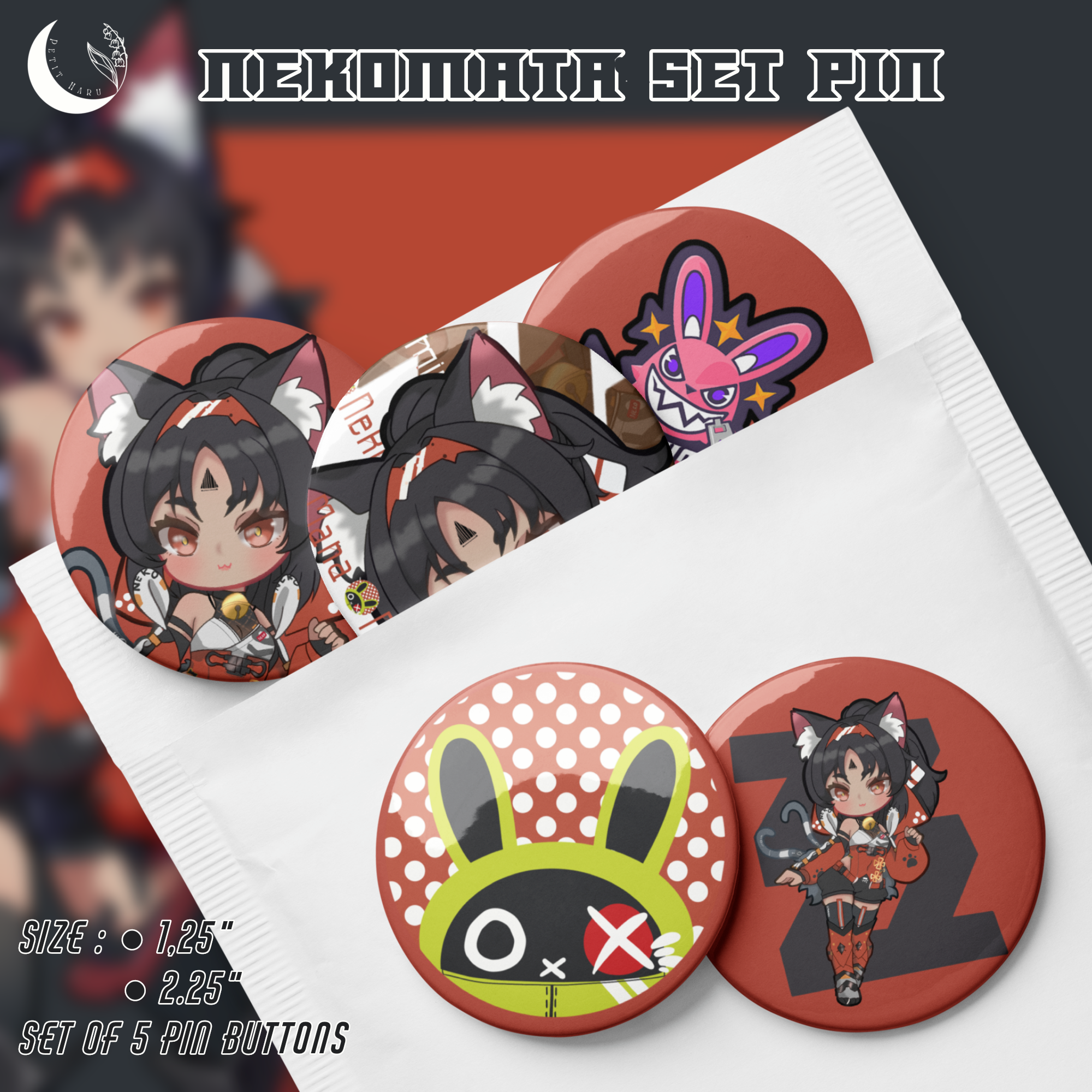 Nekomata Zenless Zone Zero ZZZ Set of 5 Pin Buttons