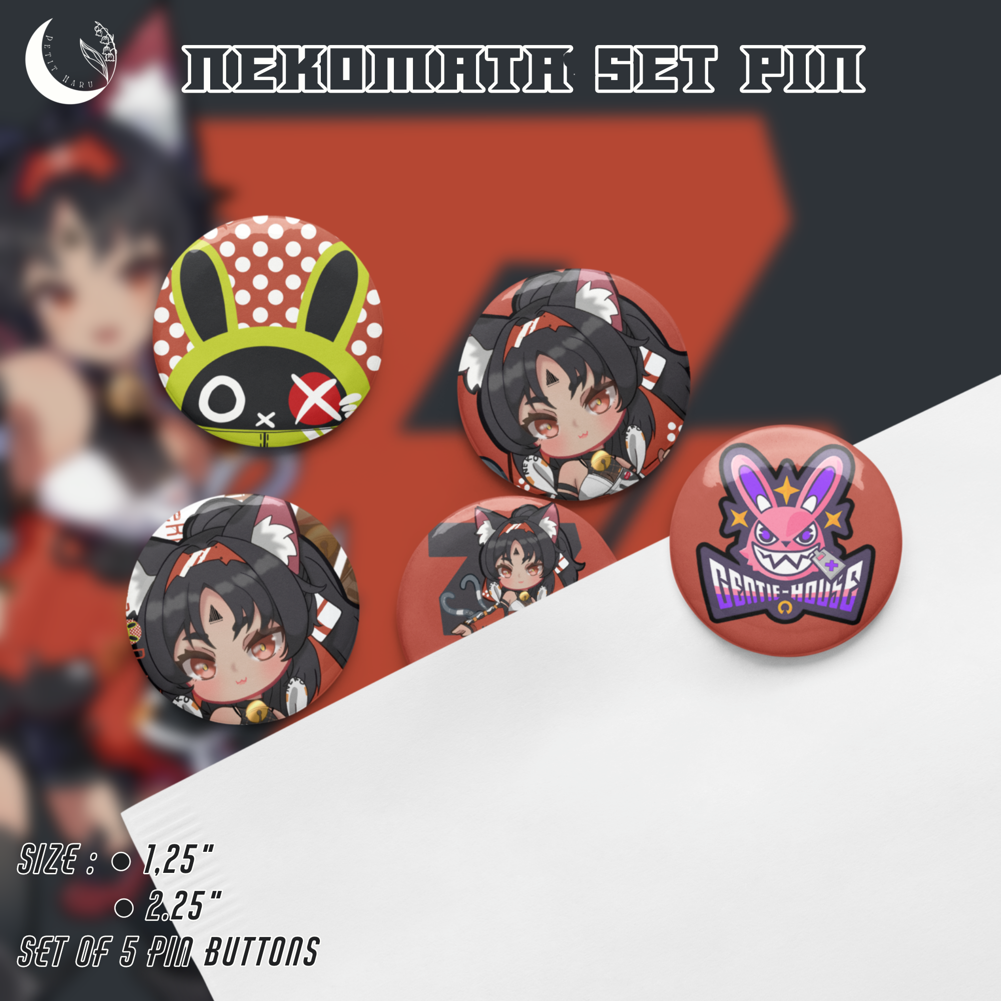 Nekomata Zenless Zone Zero ZZZ Set of 5 Pin Buttons