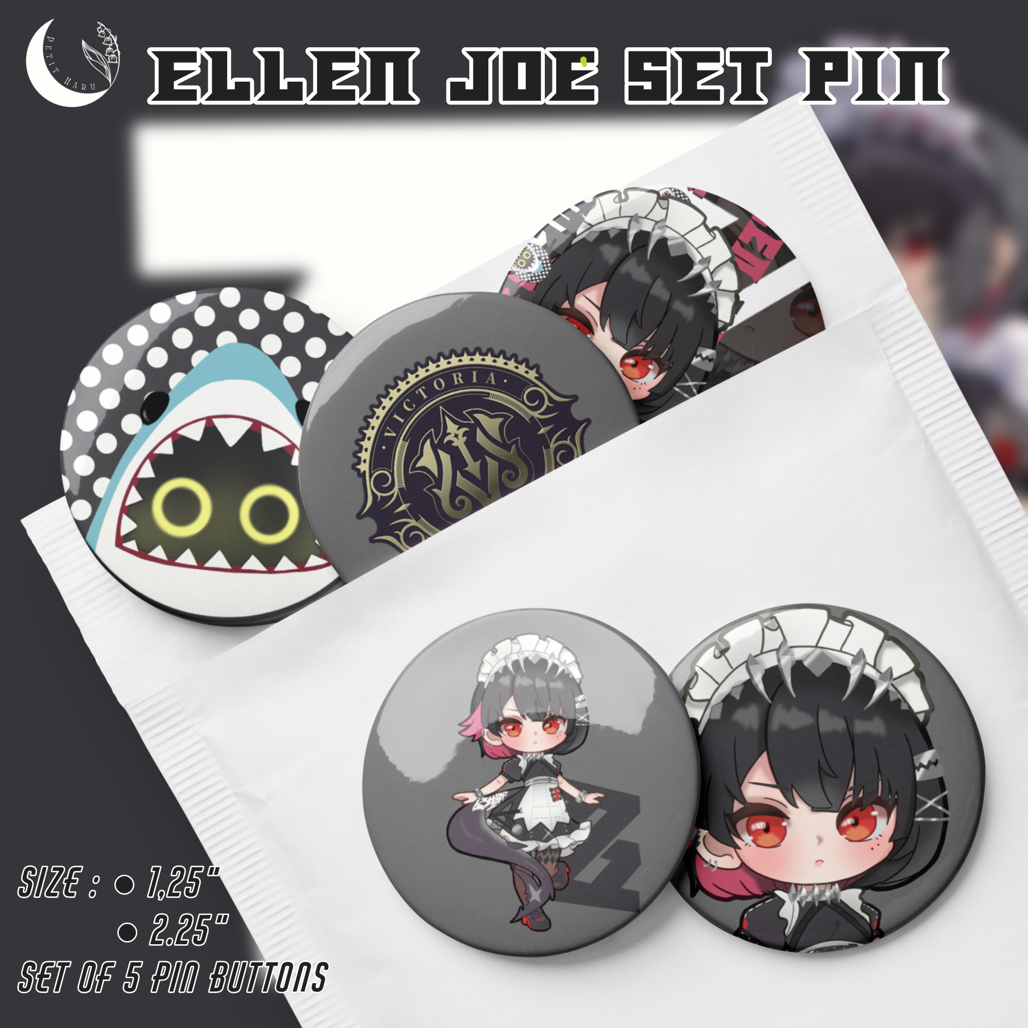 Ellen Joe Zenless Zone Zero ZZZ Set of 5 Pin Buttons