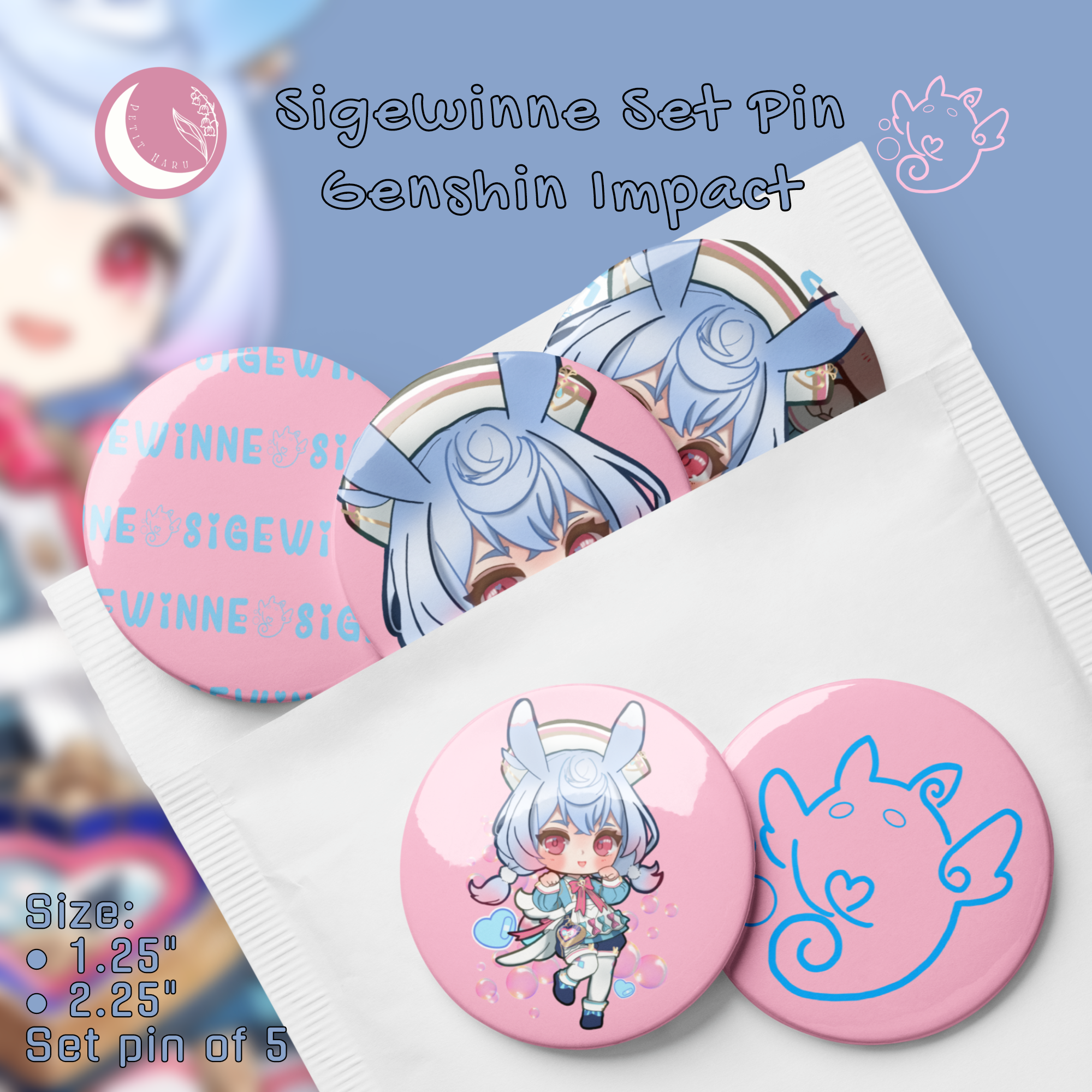 Sigewinne Genshin Impact Set of 5 Pin Buttons