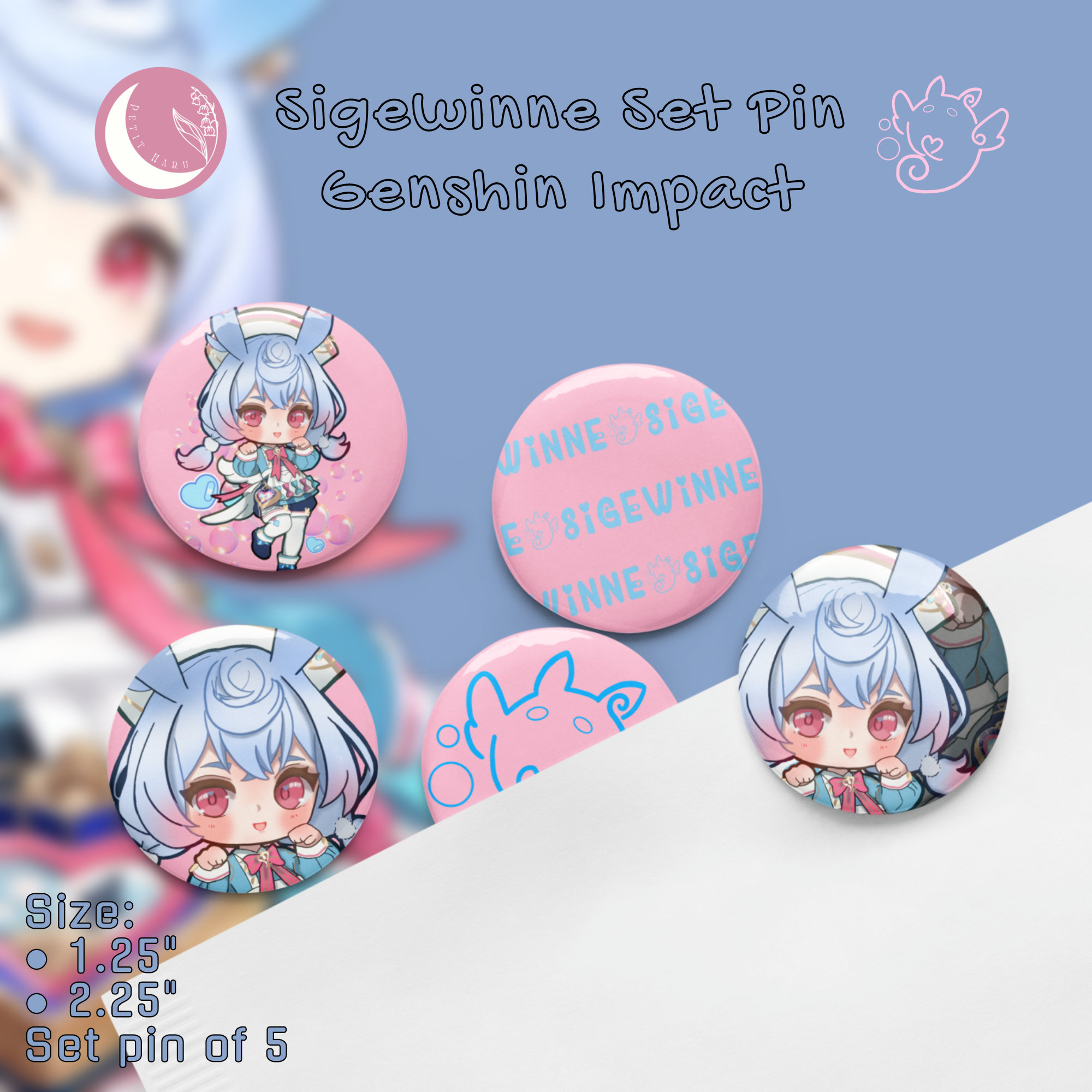 Sigewinne Genshin Impact Set of 5 Pin Buttons