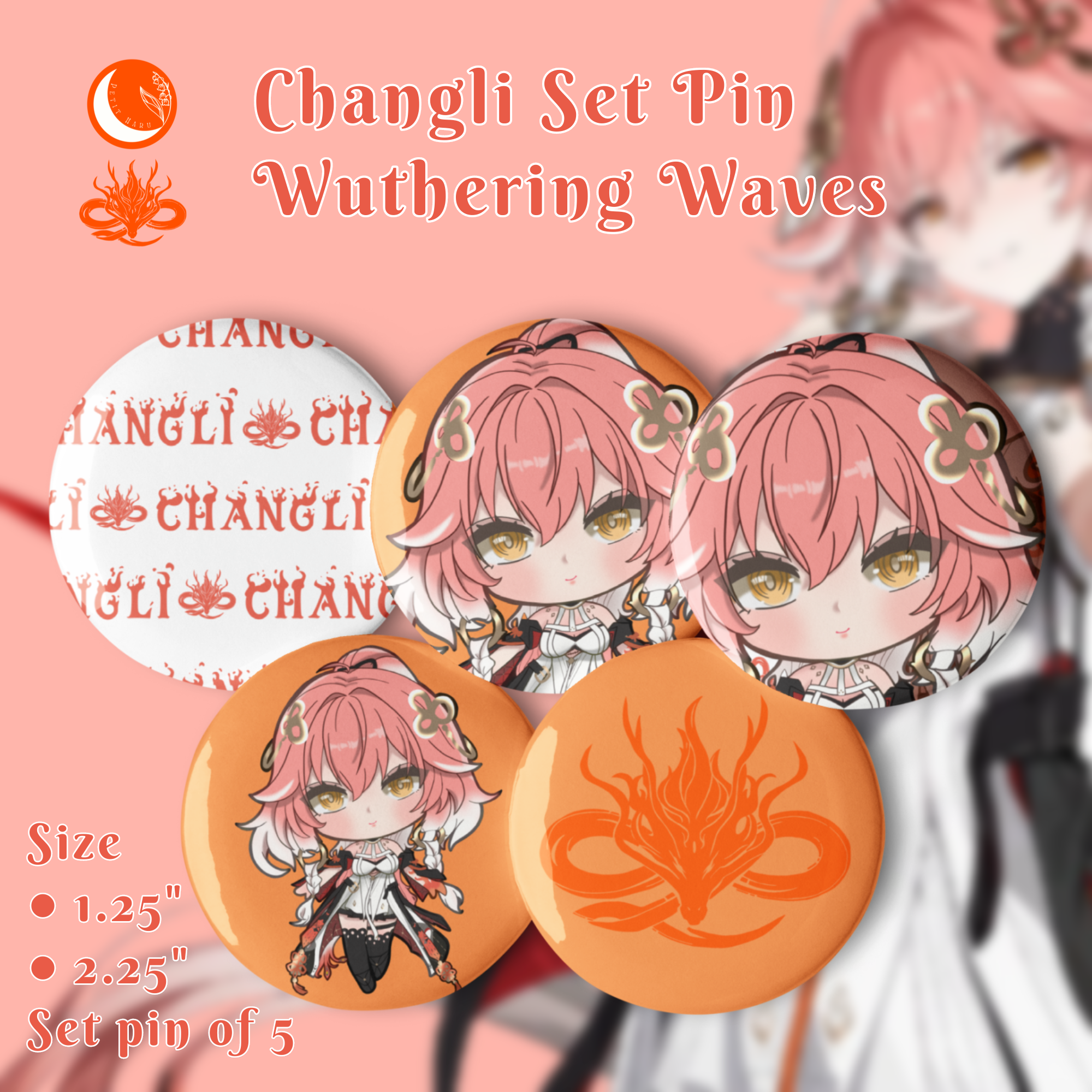 Changli Wuthering Waves Set of 5 Pin Buttons
