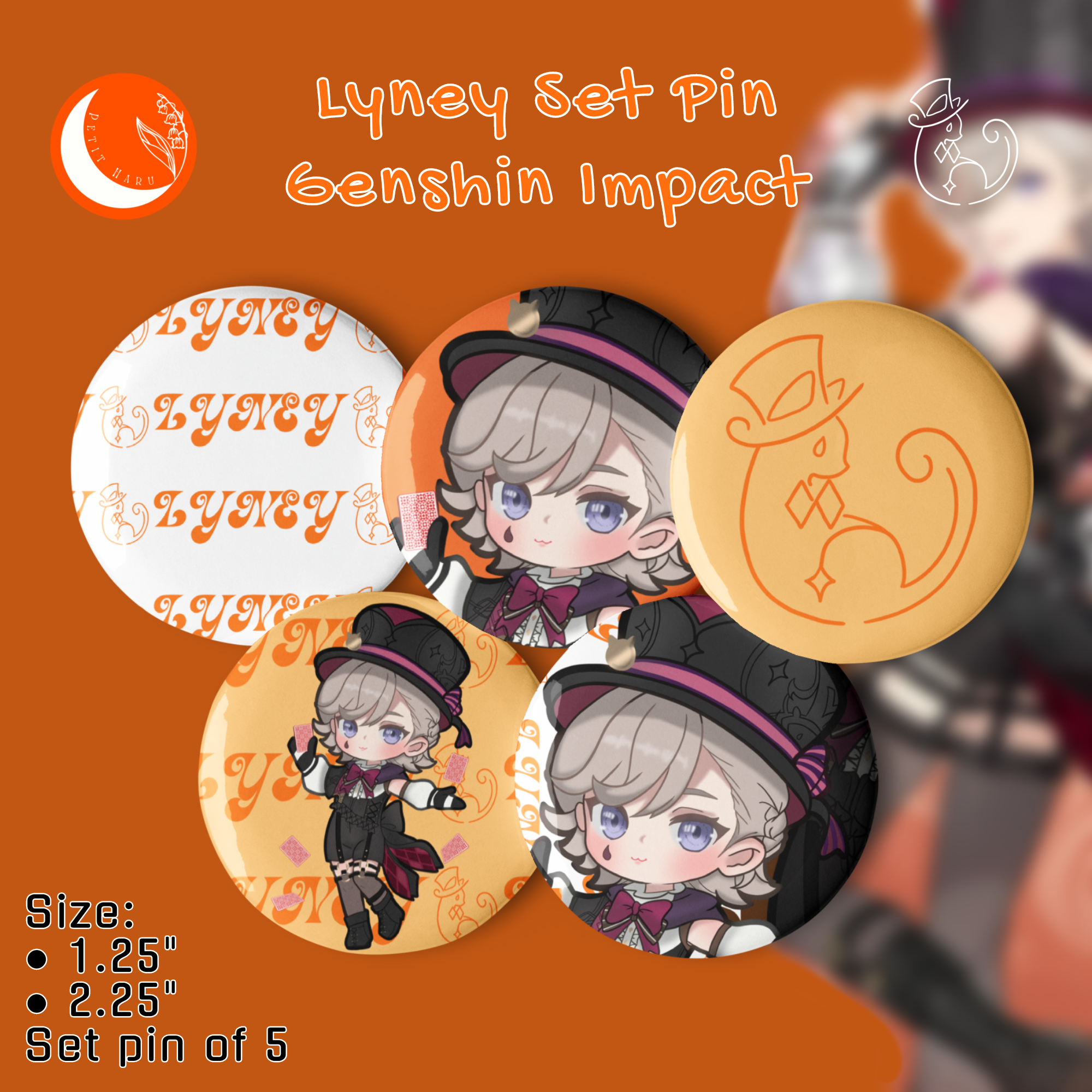 Lyney Genshin Impact Set of 5 Pin Buttons