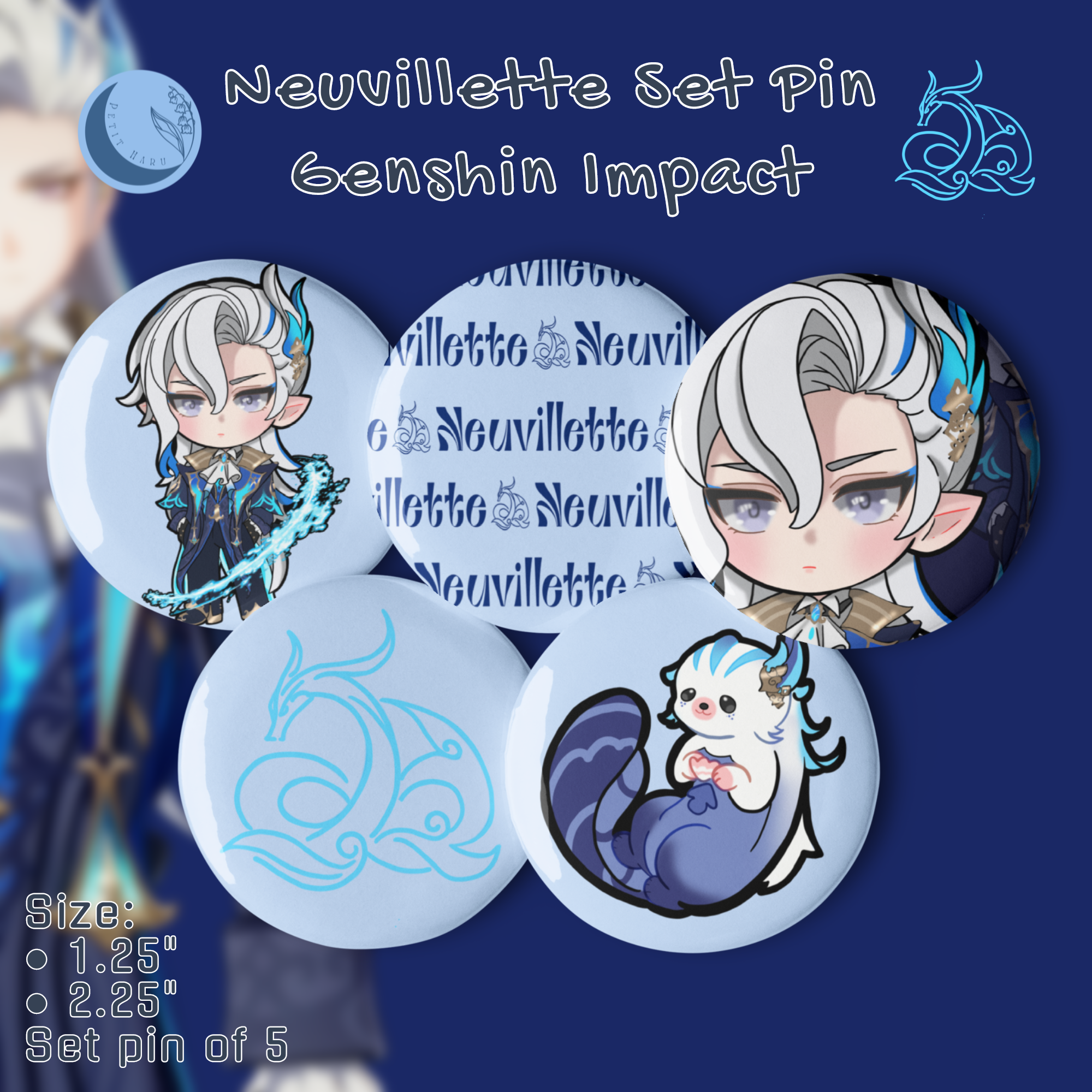 Neuvillette Genshin Impact Set of 5 Pin Buttons