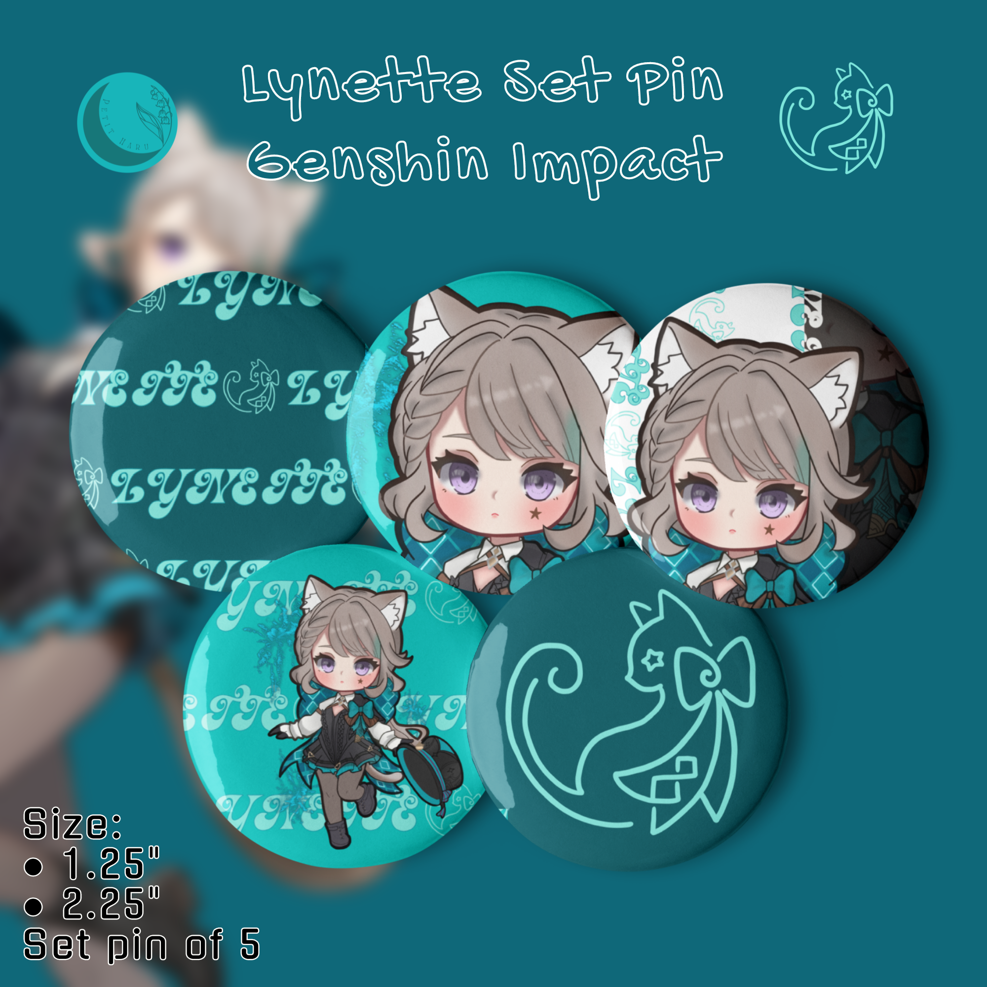 Lynette Genshin Impact Set of 5 Pin Buttons