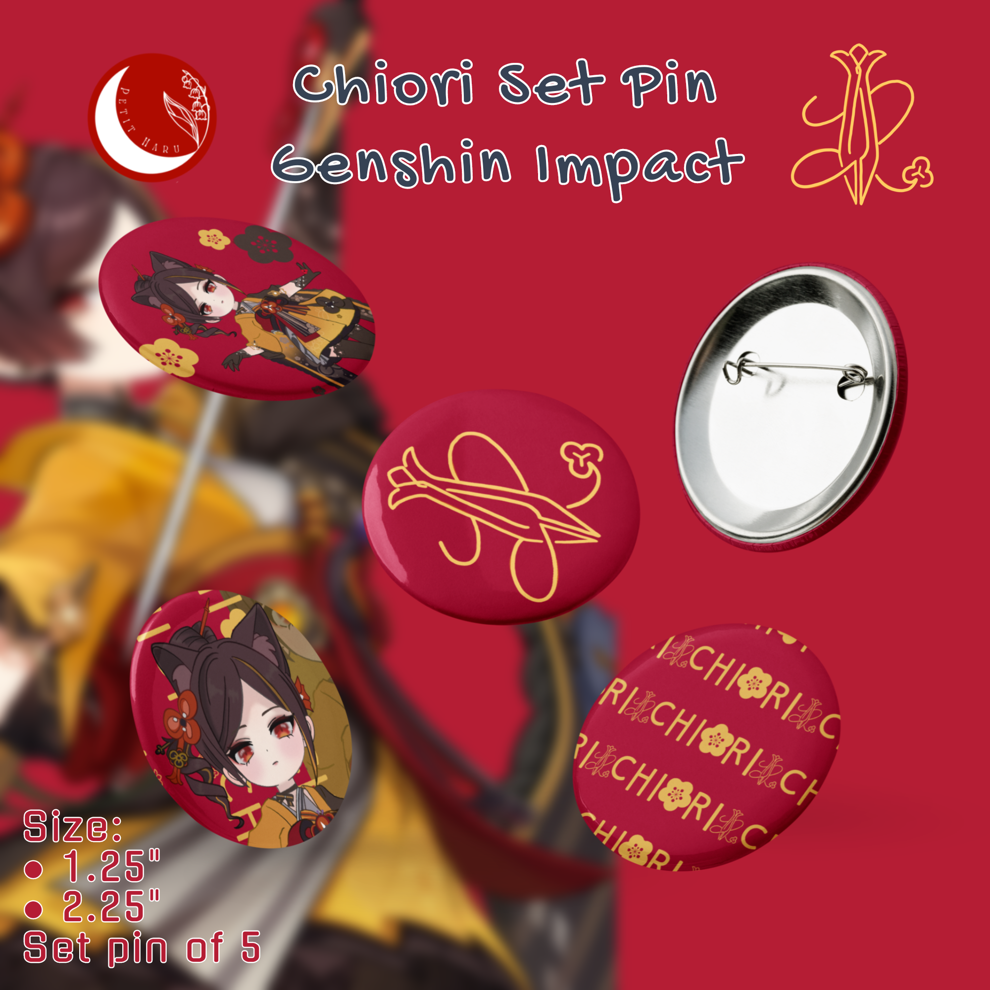 Chiori Genshin Impact Set of 5 Pin Buttons