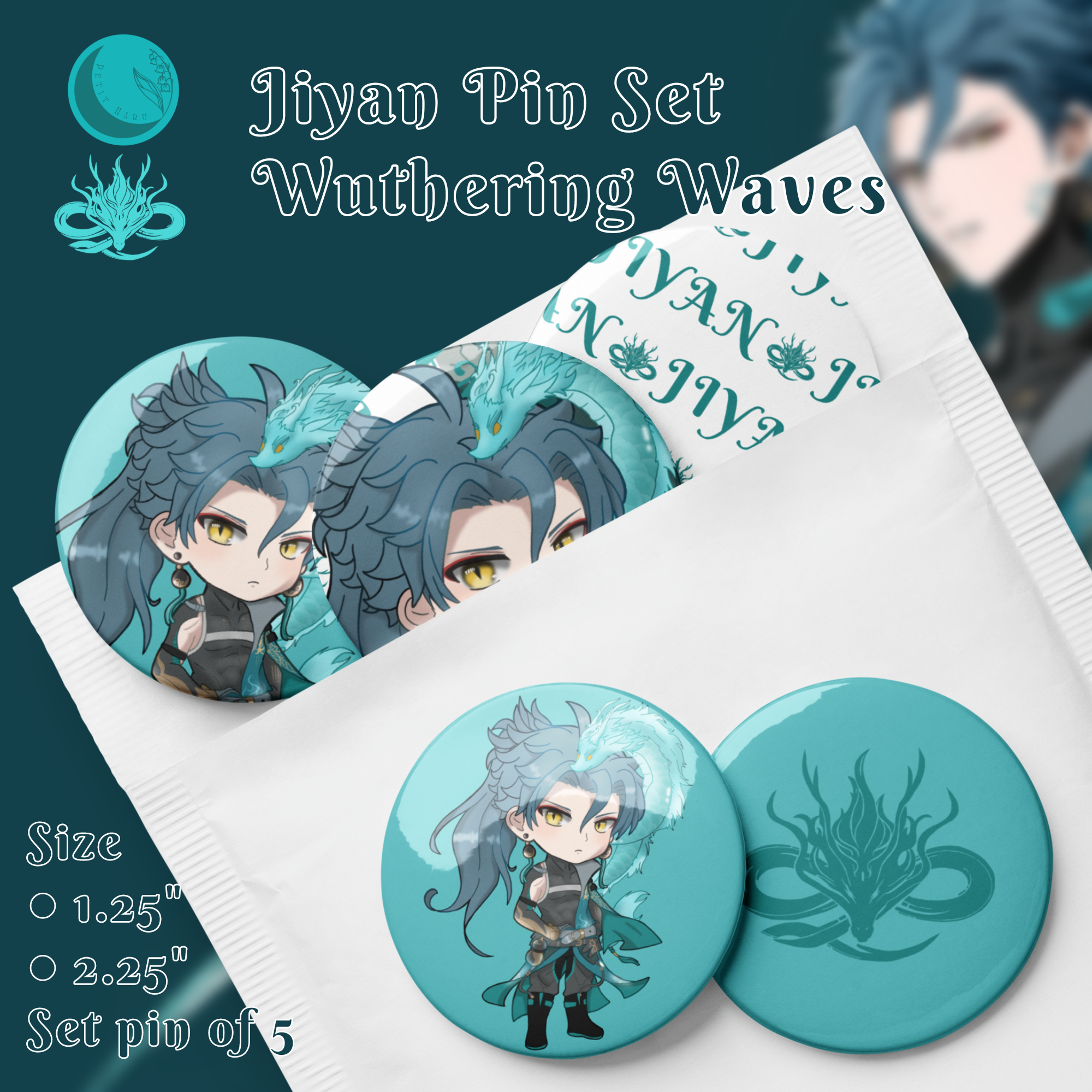 Jiyan Wuthering Waves Set of 5 Pin Buttons
