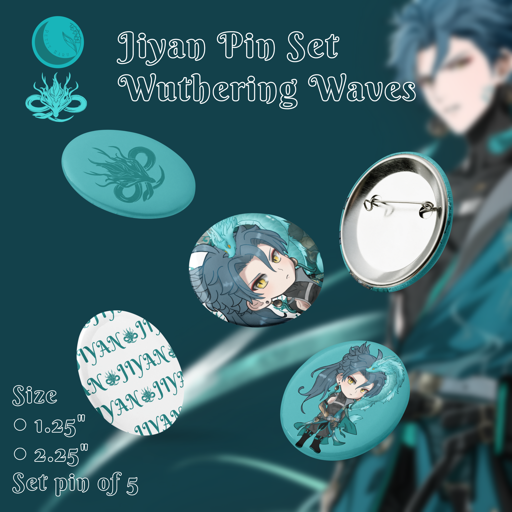 Jiyan Wuthering Waves Set of 5 Pin Buttons