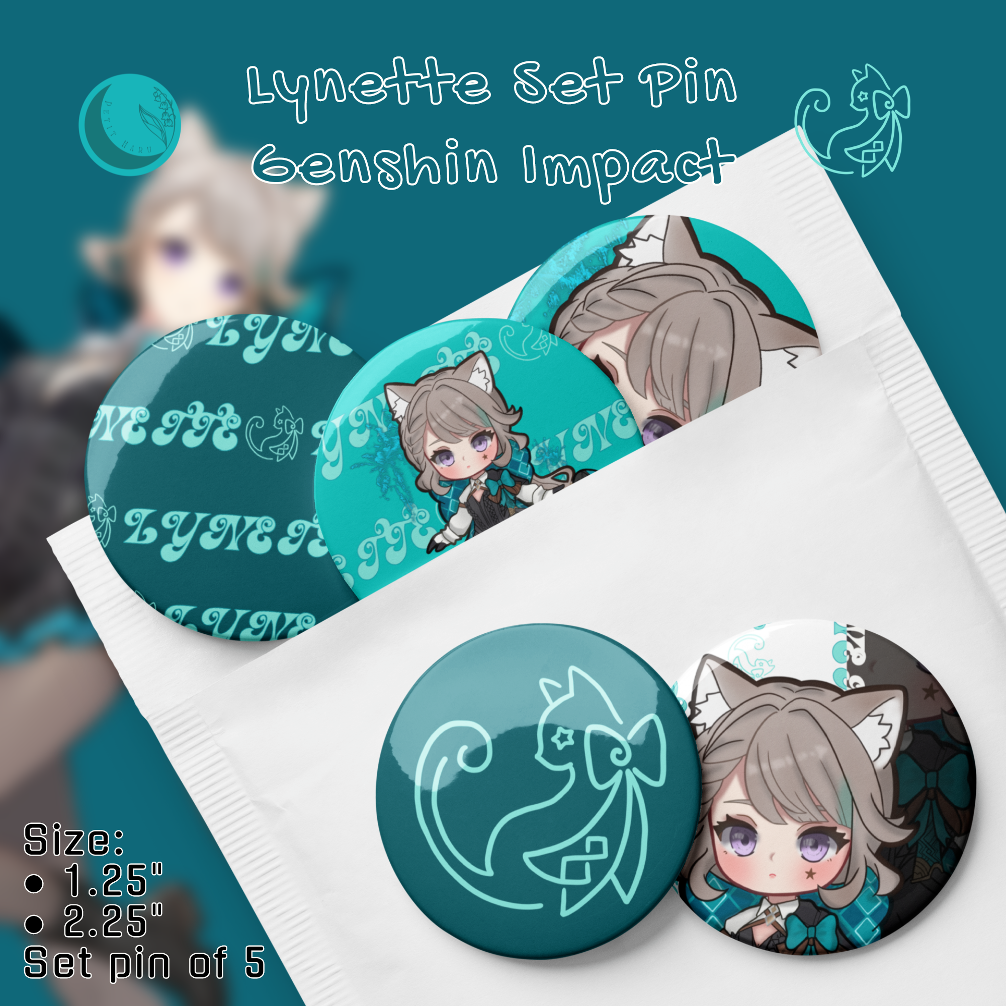 Lynette Genshin Impact Set of 5 Pin Buttons