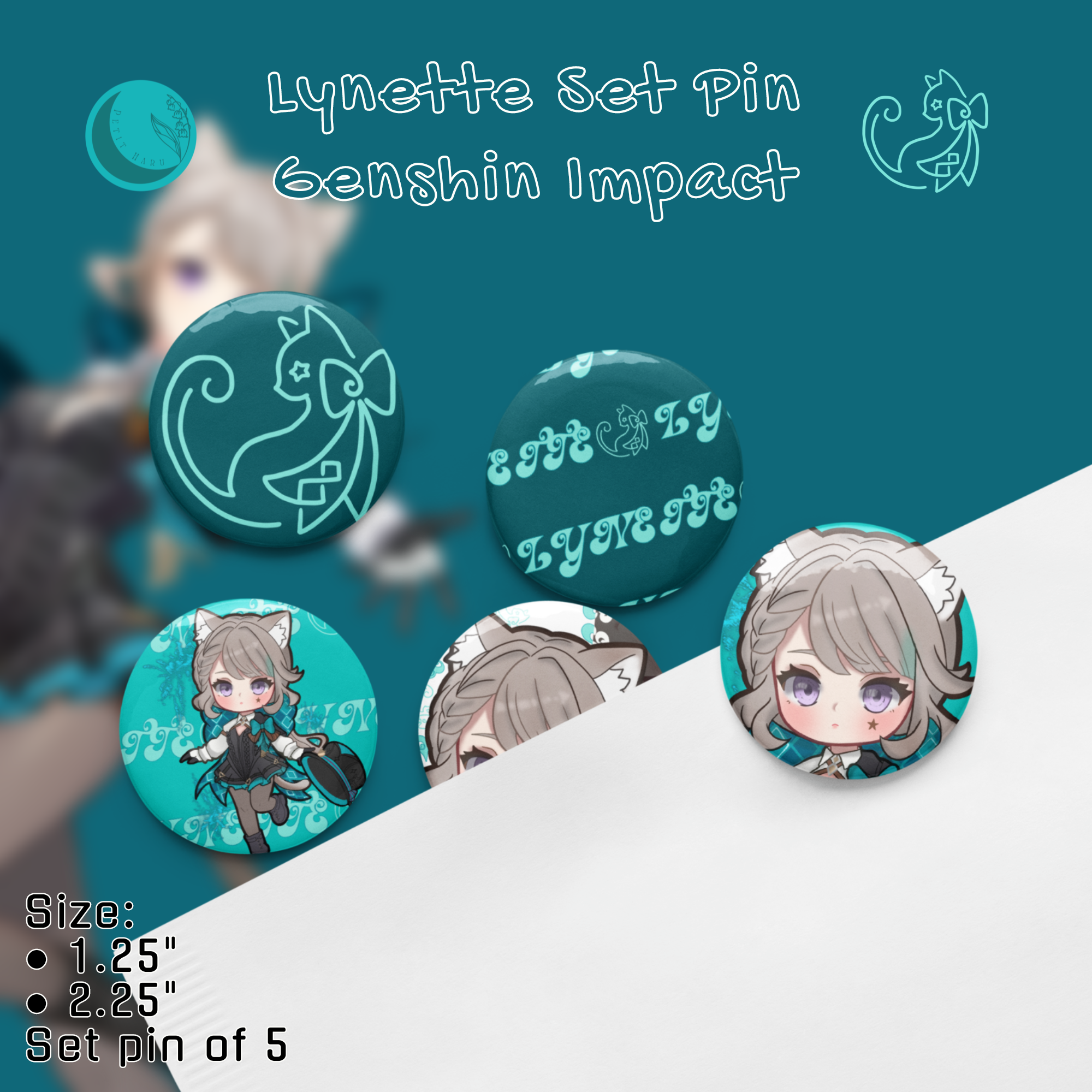Lynette Genshin Impact Set of 5 Pin Buttons