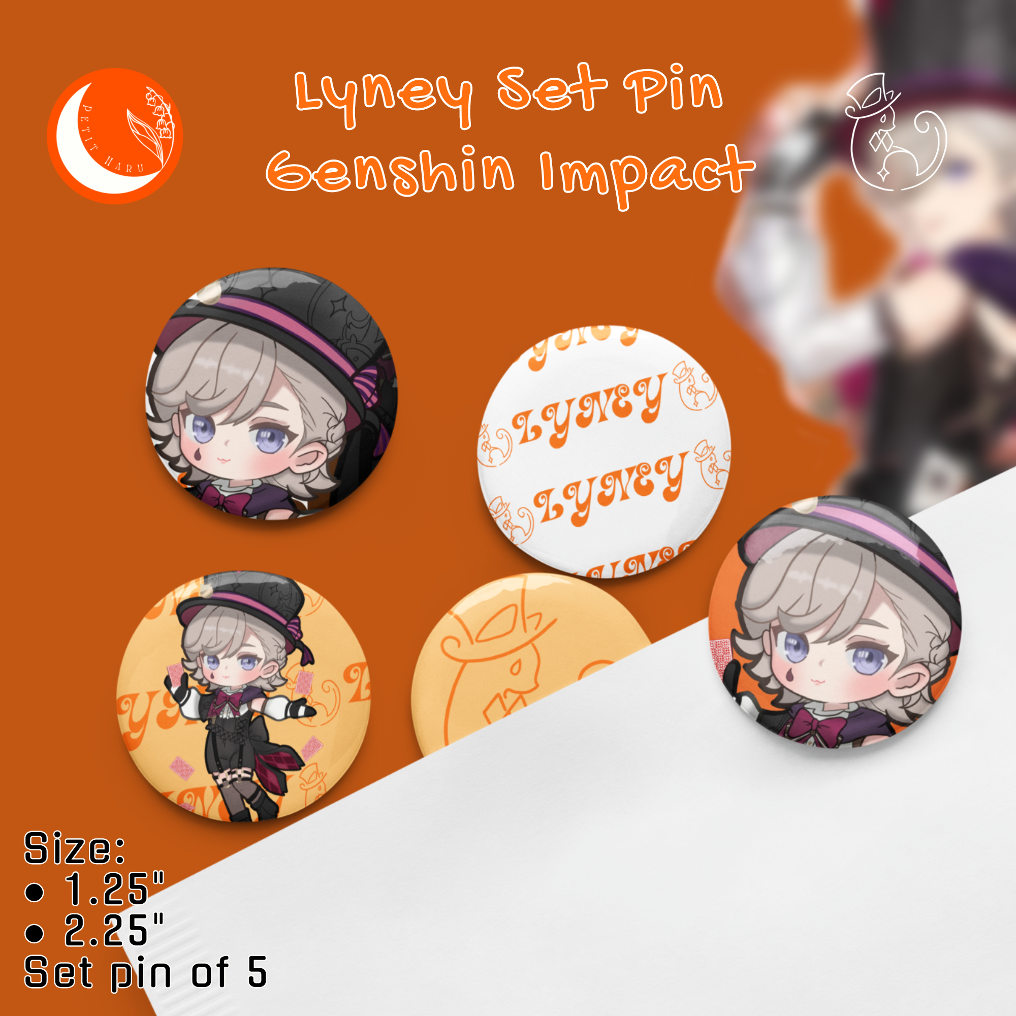 Lyney Genshin Impact Set of 5 Pin Buttons