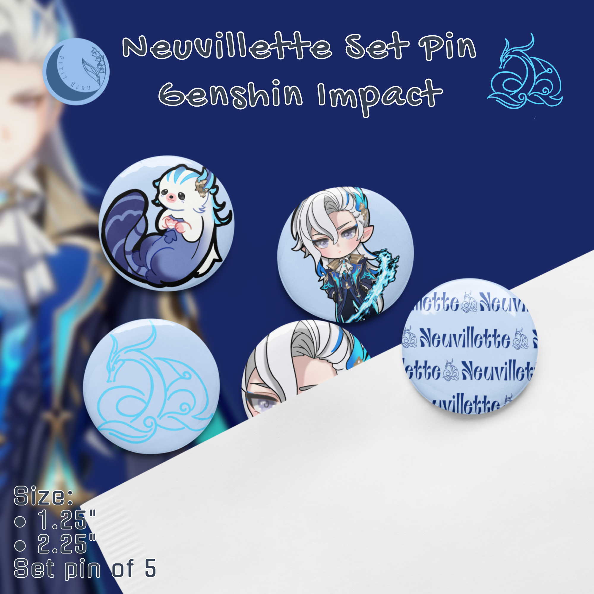 Neuvillette Genshin Impact Set of 5 Pin Buttons
