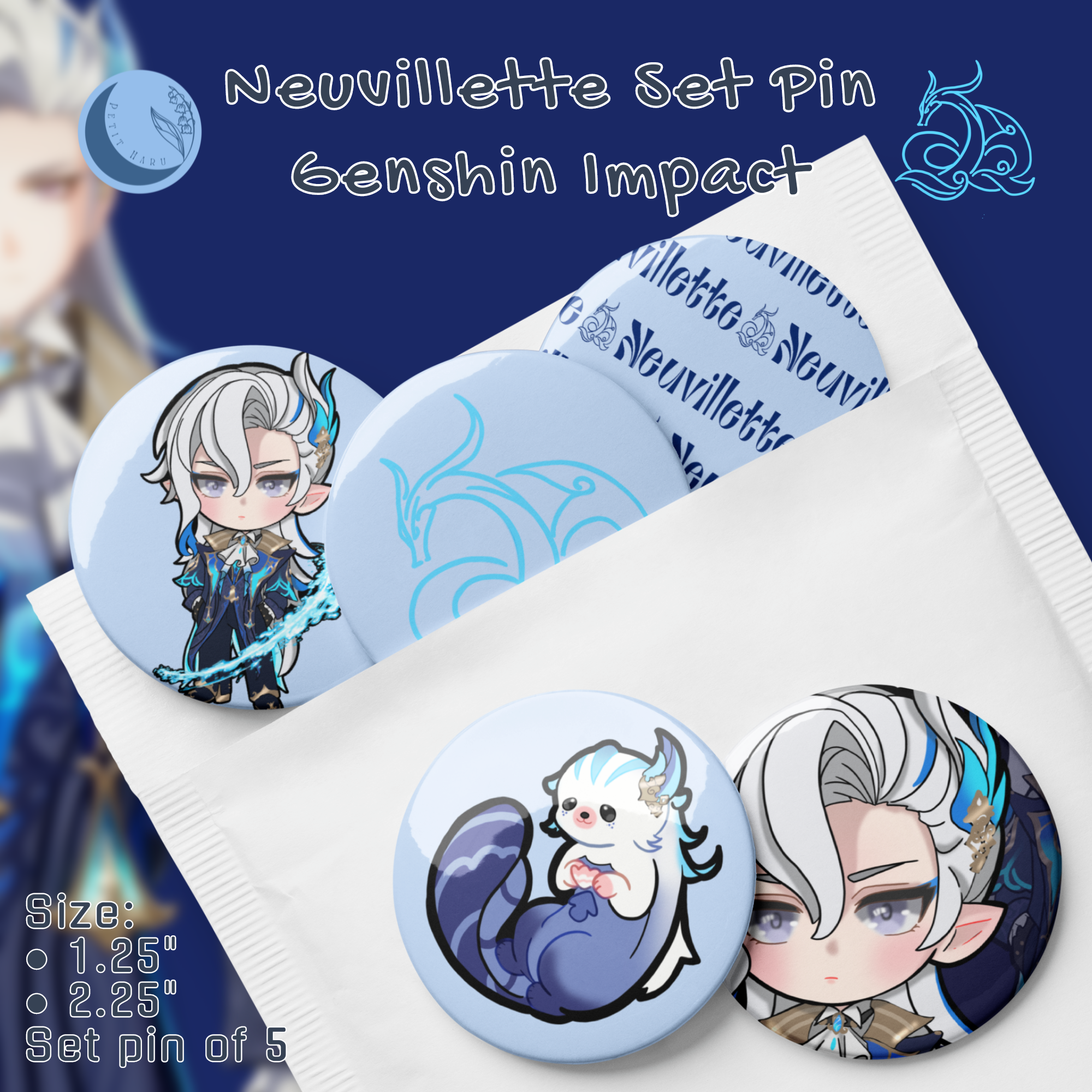 Neuvillette Genshin Impact Set of 5 Pin Buttons