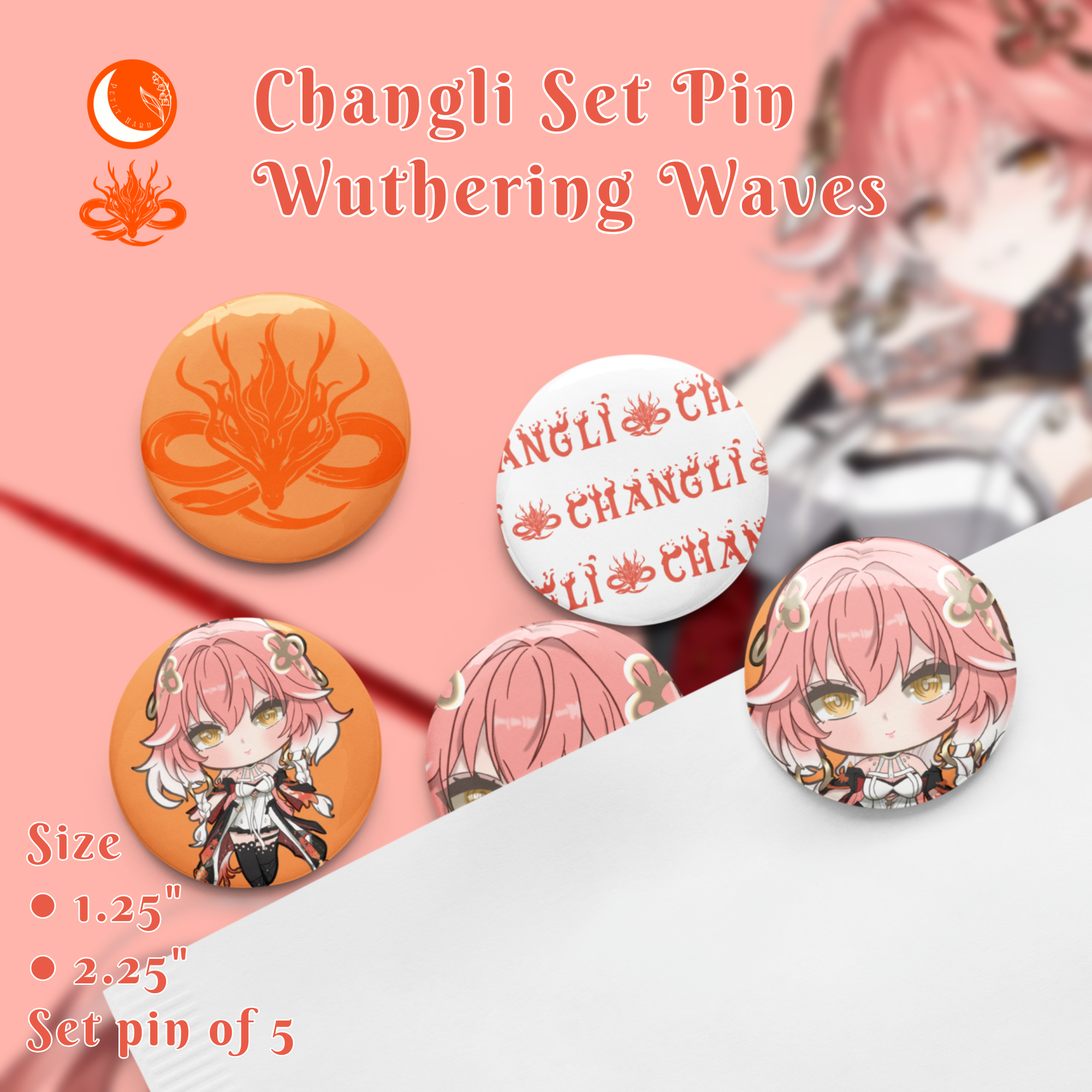 Changli Wuthering Waves Set of 5 Pin Buttons 