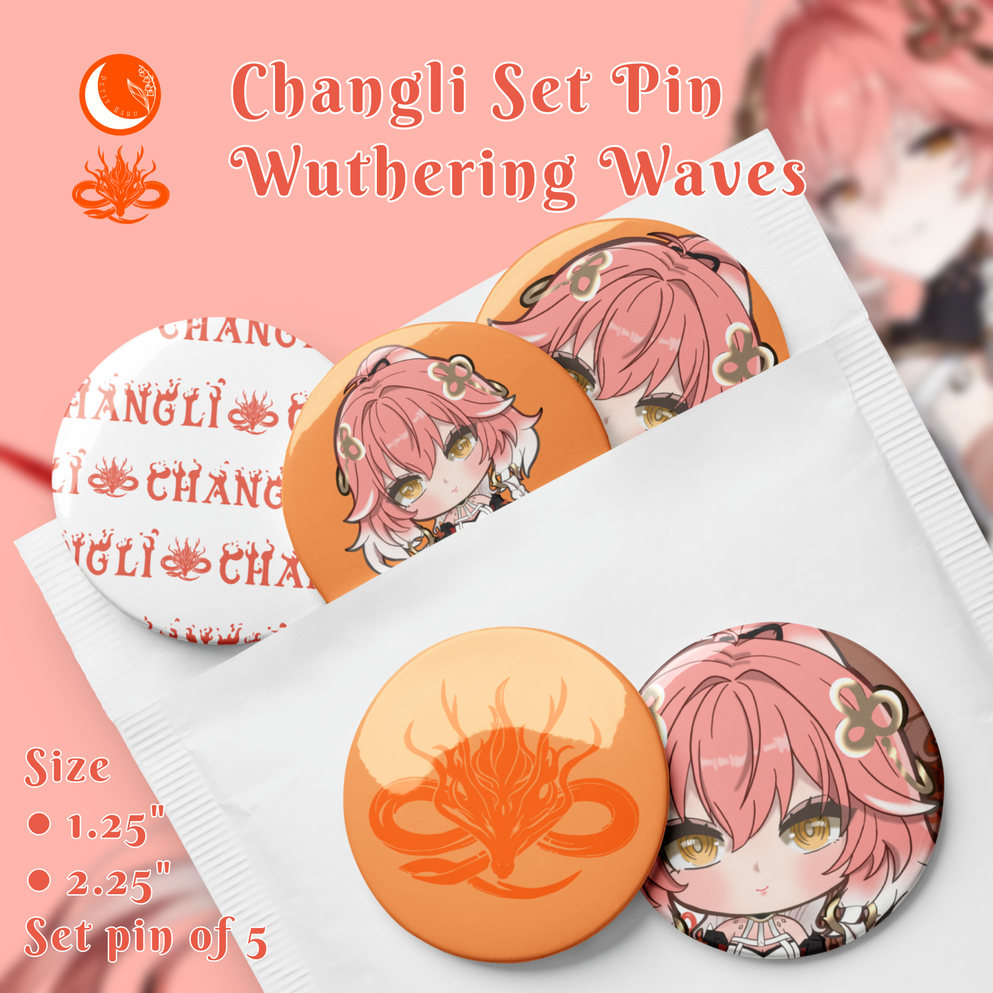 Changli Wuthering Waves Set of 5 Pin Buttons 