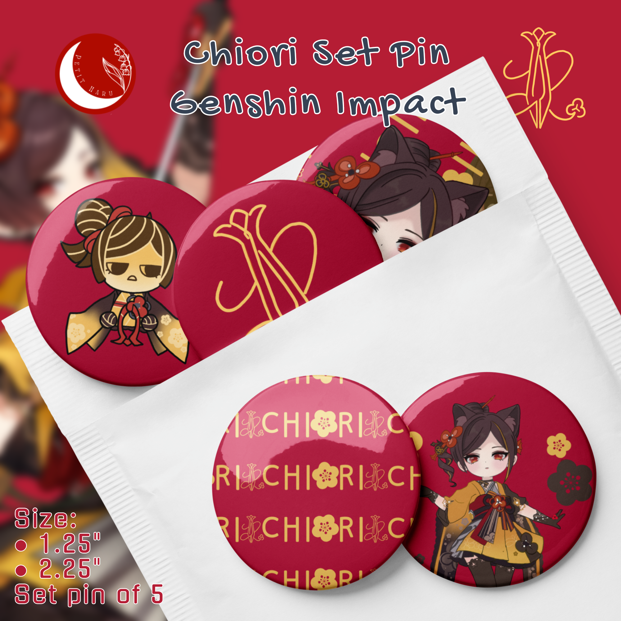 Chiori Genshin Impact Set of 5 Pin Buttons