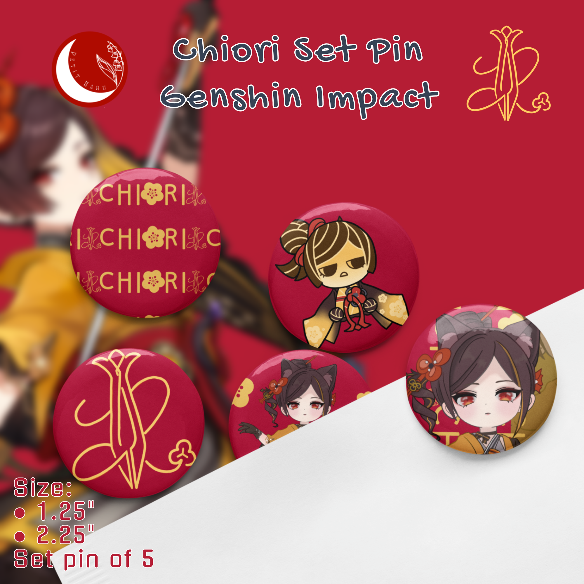 Chiori Genshin Impact Set of 5 Pin Buttons