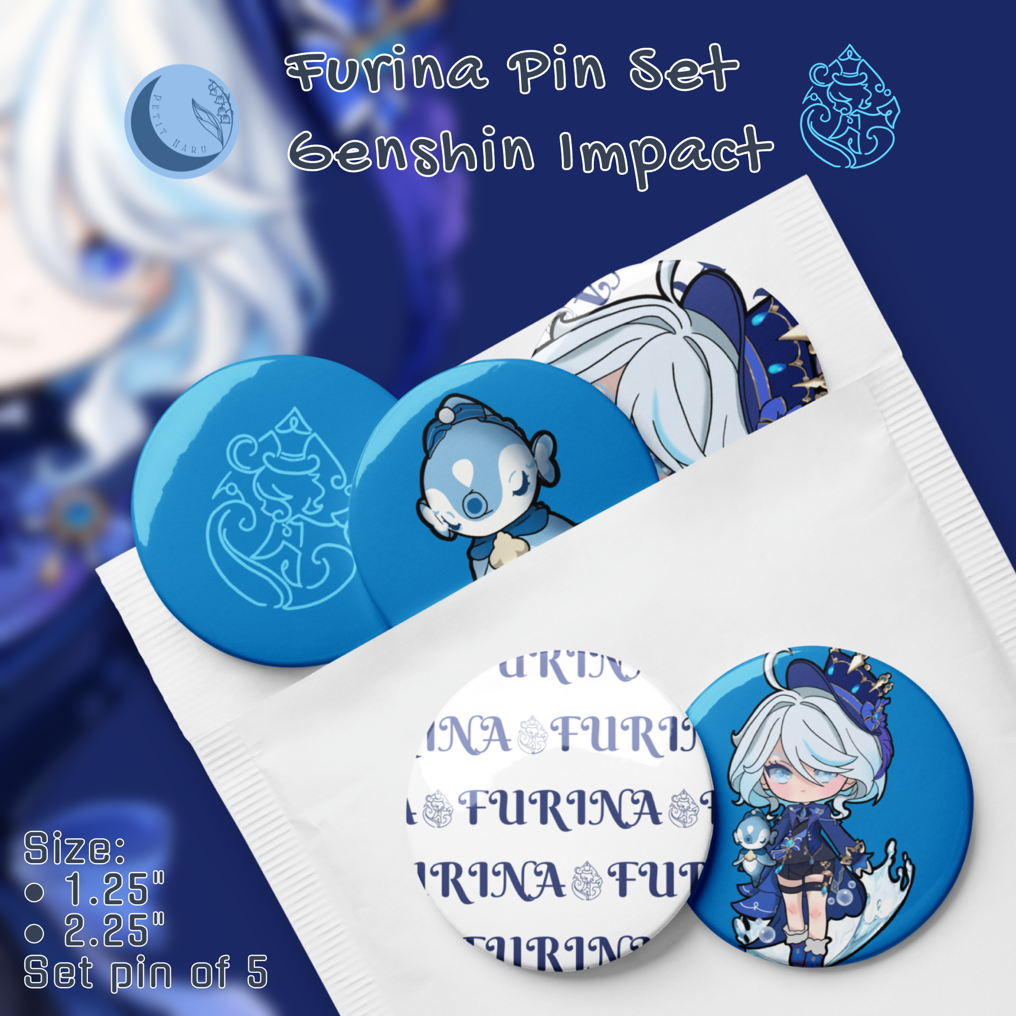 Furina Genshin Impact Set of 5 Pin Buttons
