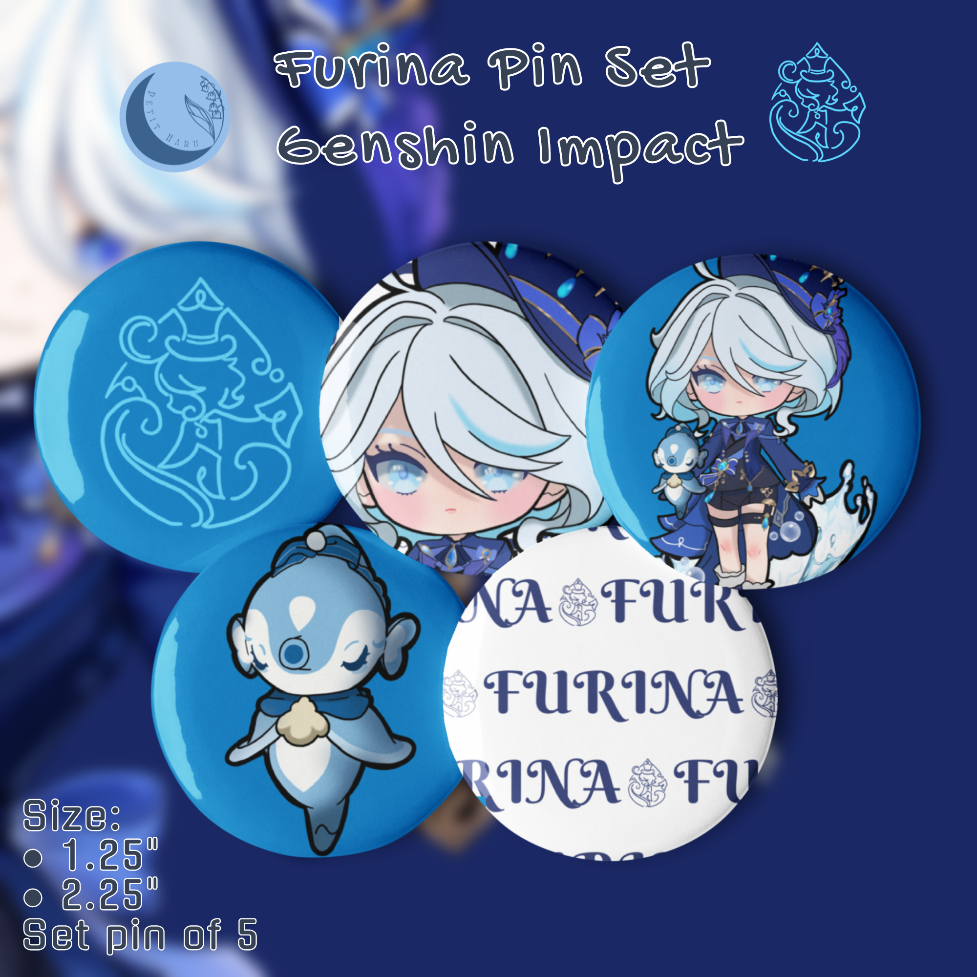 Furina Genshin Impact Set of 5 Pin Buttons