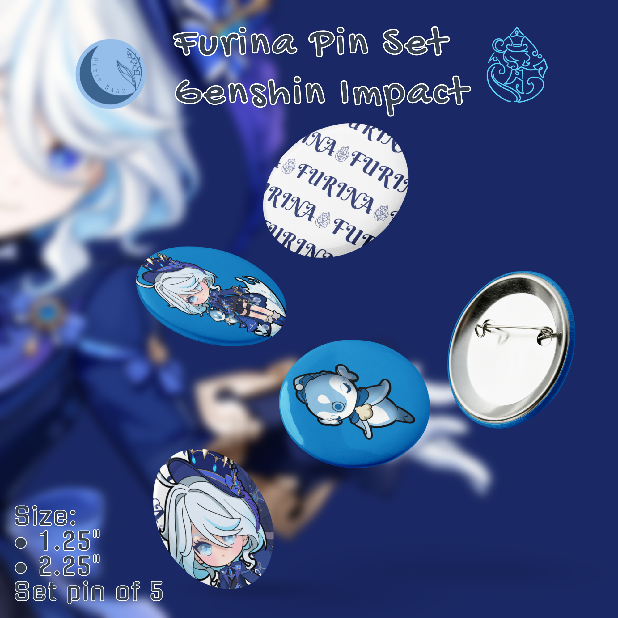 Furina Genshin Impact Set of 5 Pin Buttons