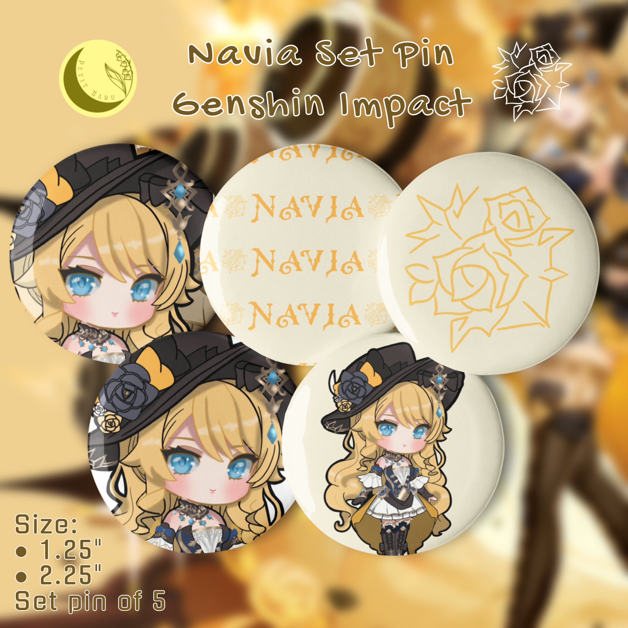 Navia Genshin Impact Set of 5 Pin Buttons