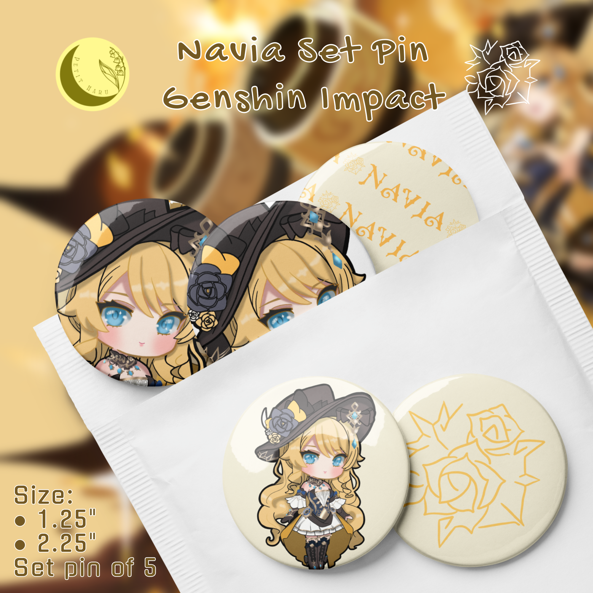 Navia Genshin Impact Set of 5 Pin Buttons