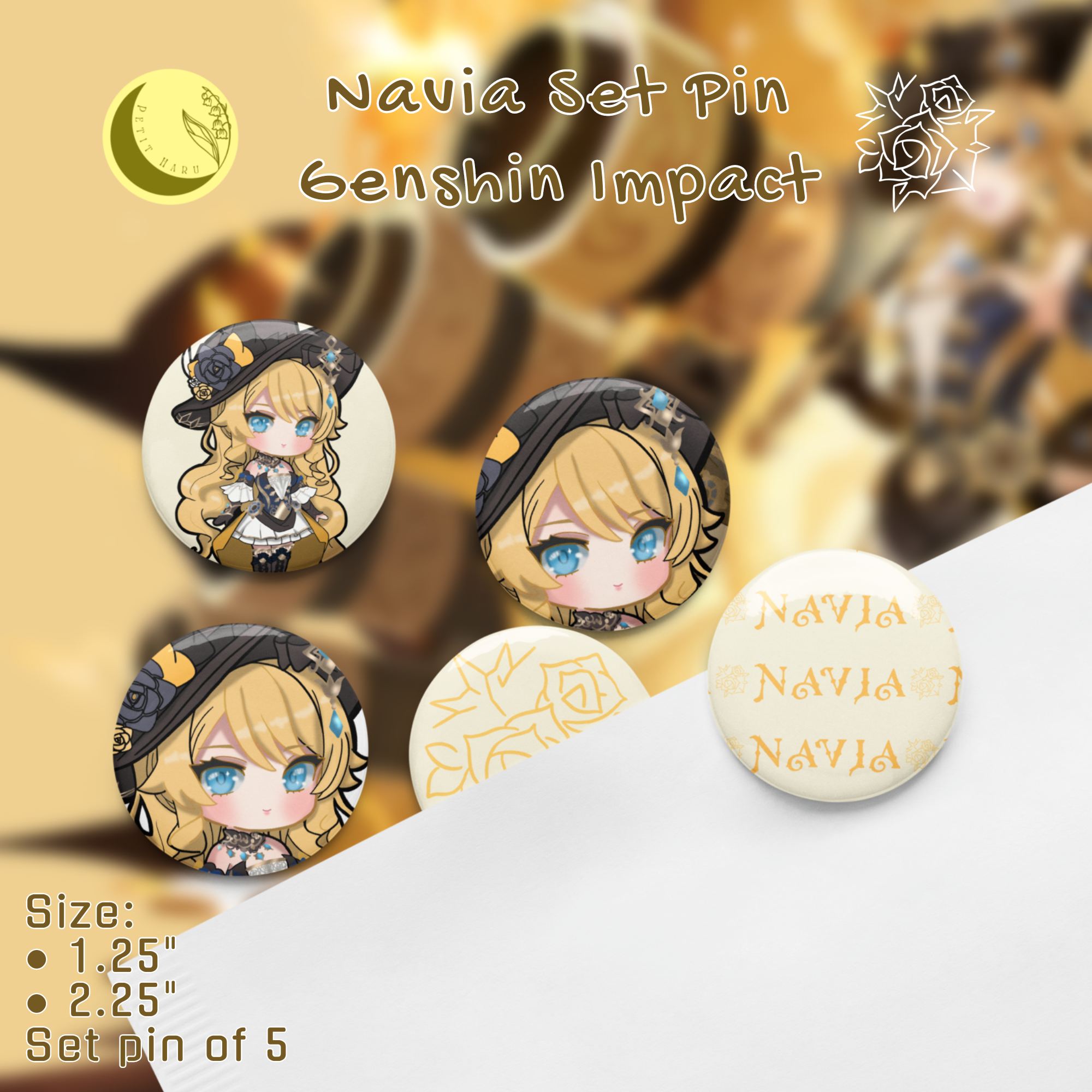 Navia Genshin Impact Set of 5 Pin Buttons