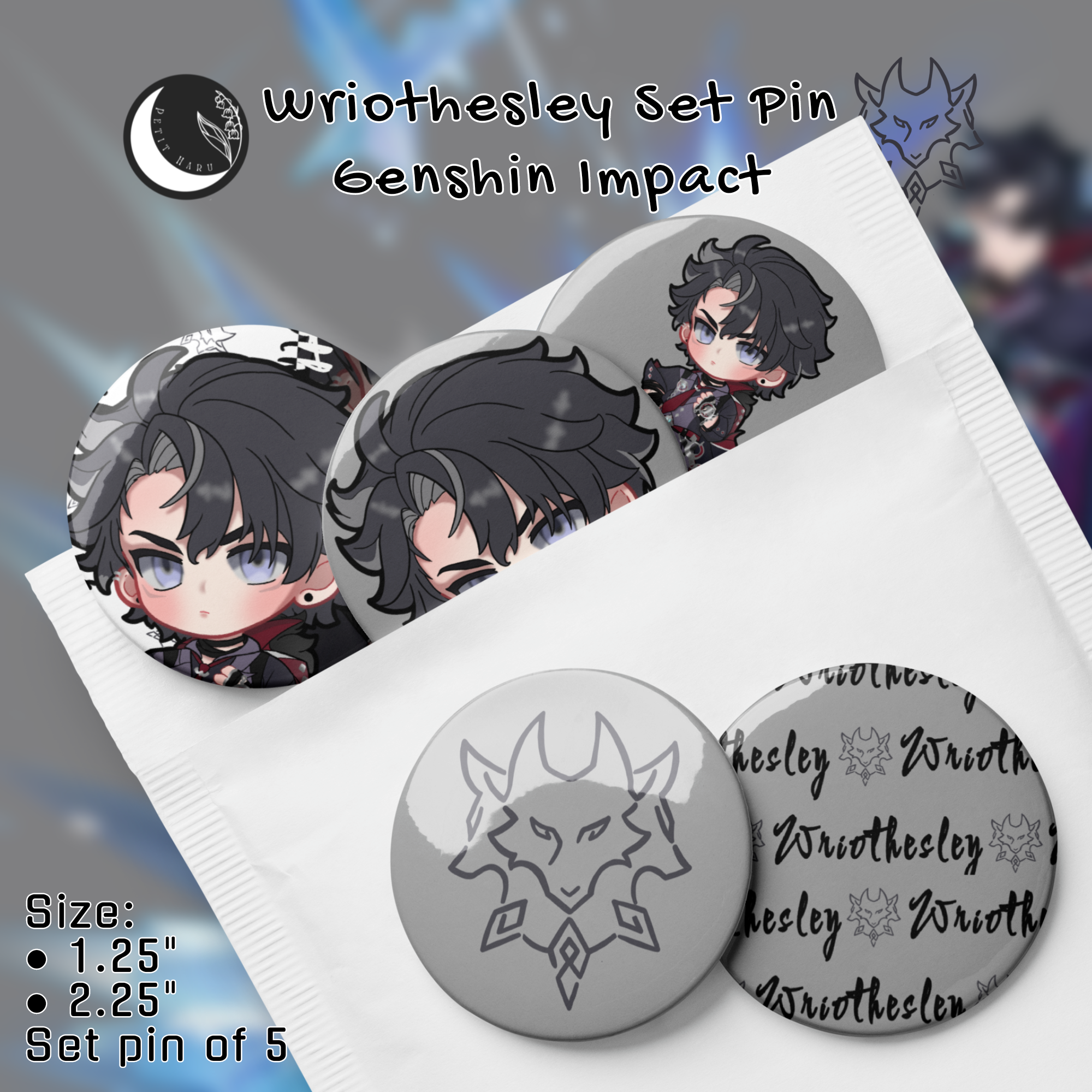 Wriothesley Genshin impact Set of 5 Pin Buttons