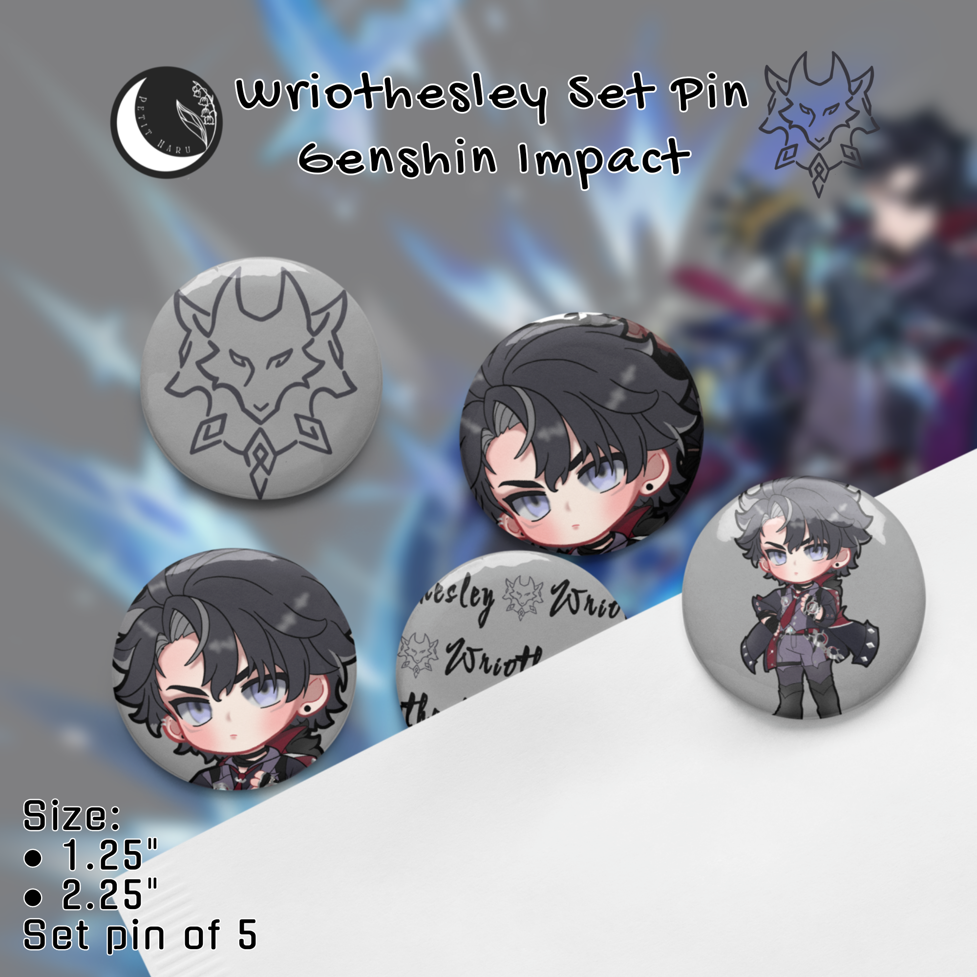 Wriothesley Genshin impact Set of 5 Pin Buttons