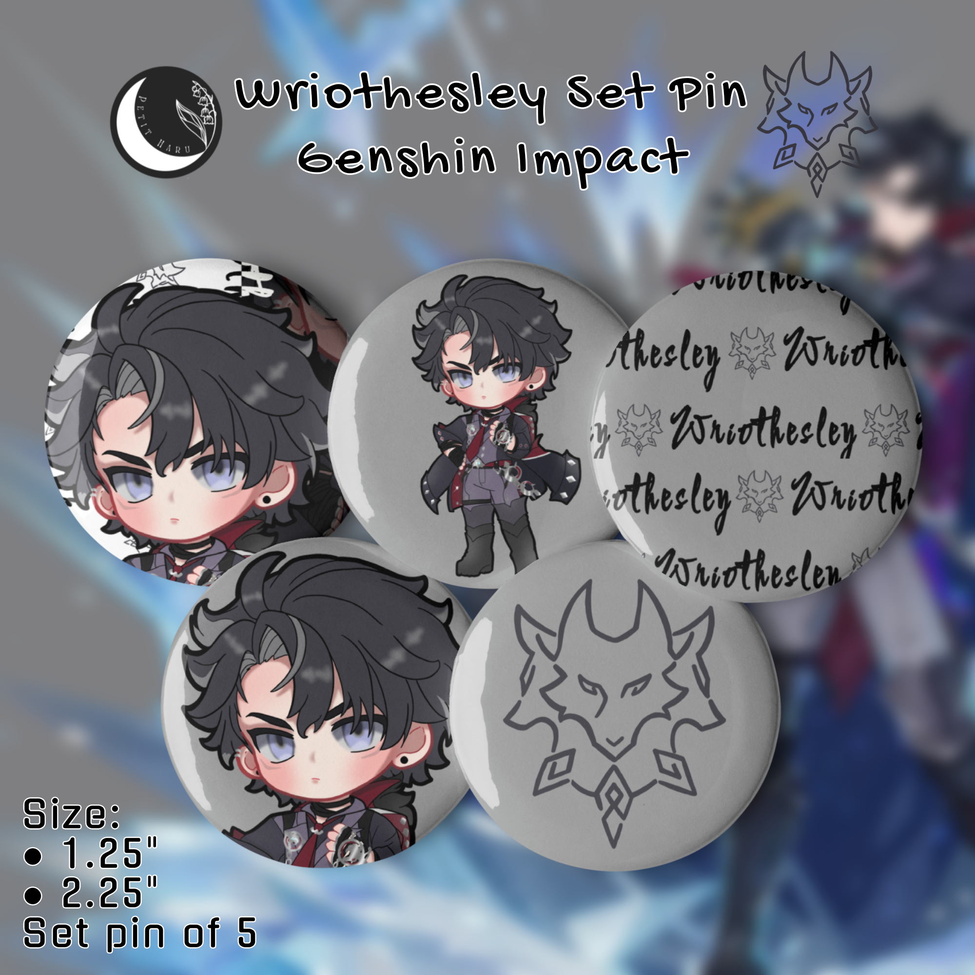 Wriothesley Genshin impact Set of 5 Pin Buttons