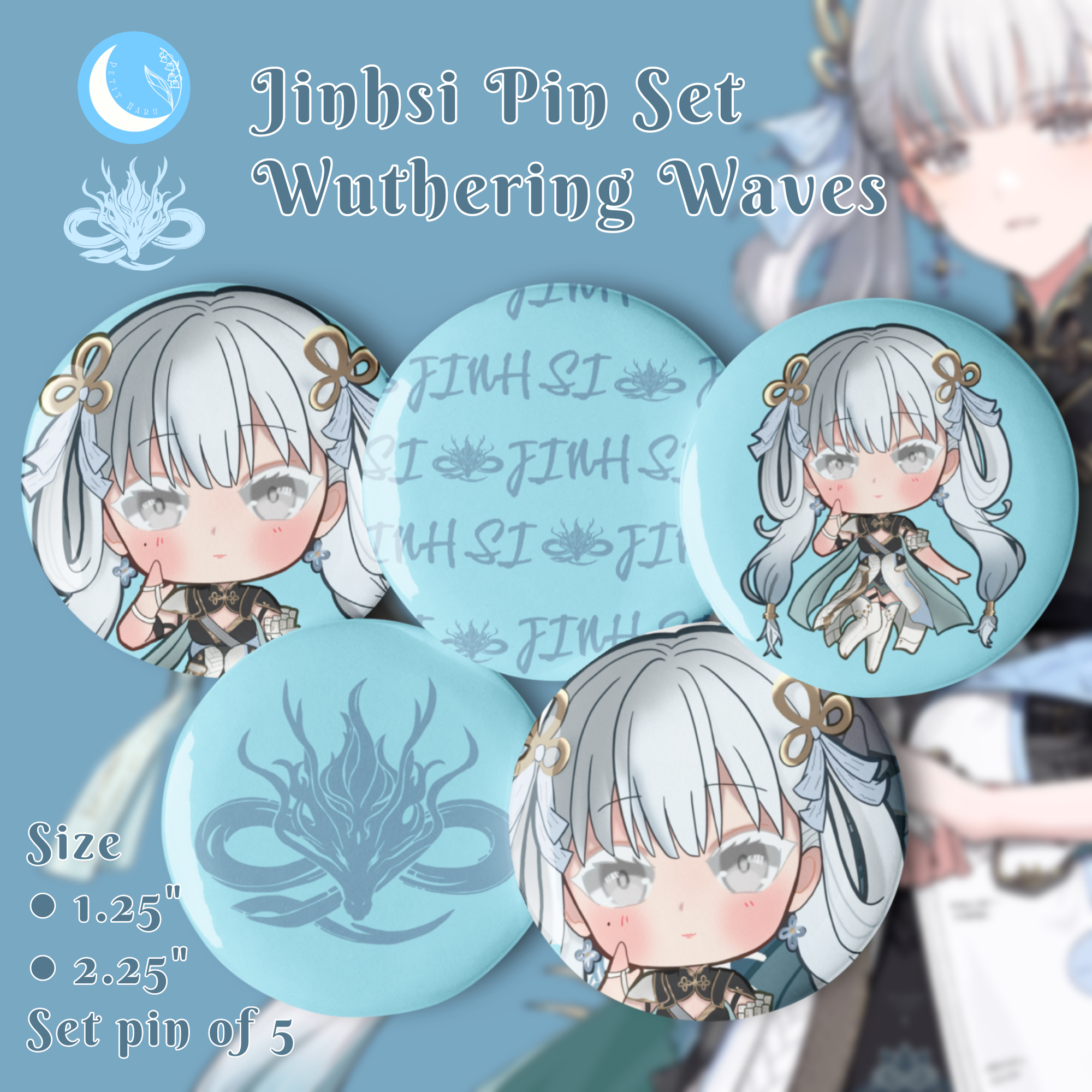 Jinhsi Wuthering Waves Set of 5 Pin Buttons