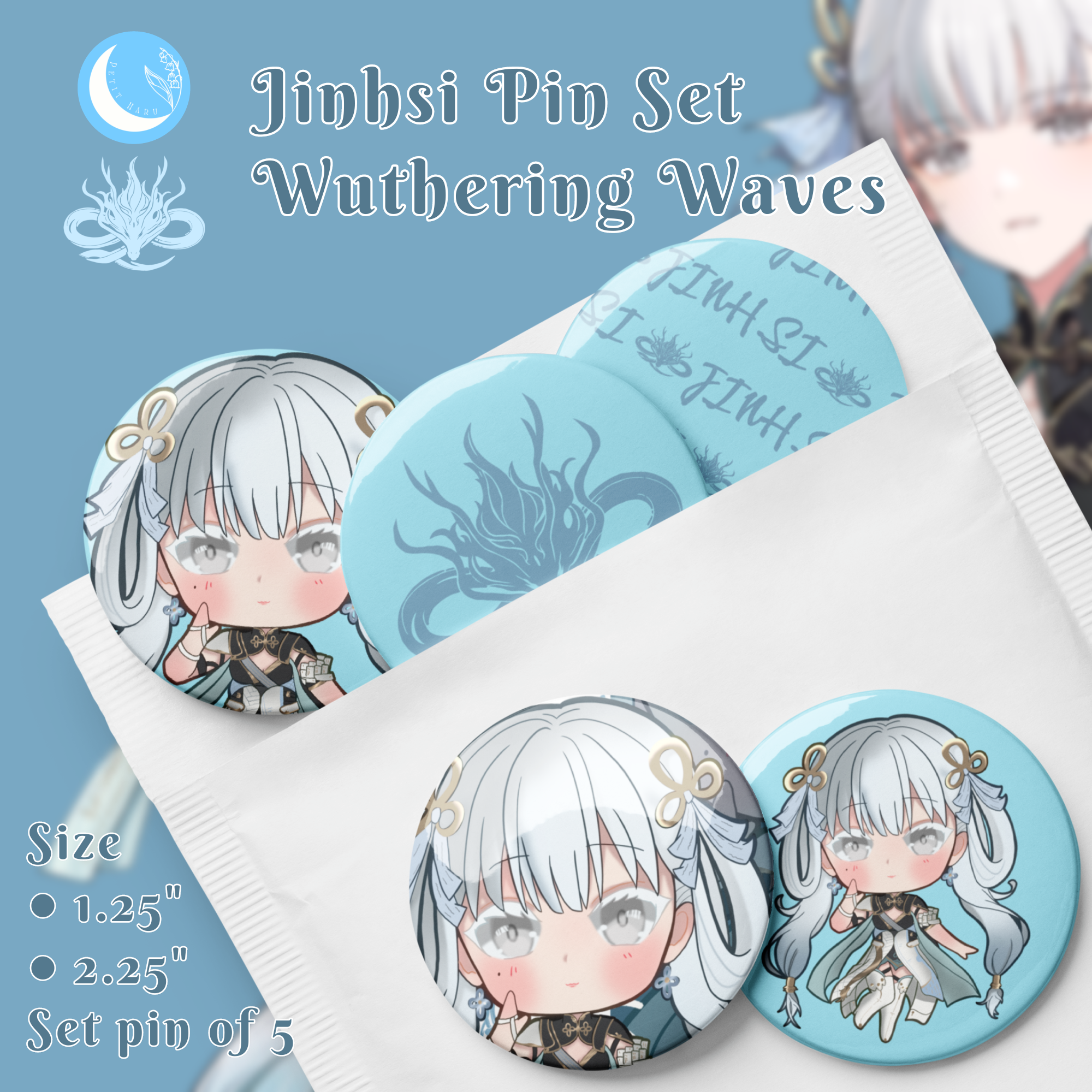 Jinhsi Wuthering Waves Set of 5 Pin Buttons