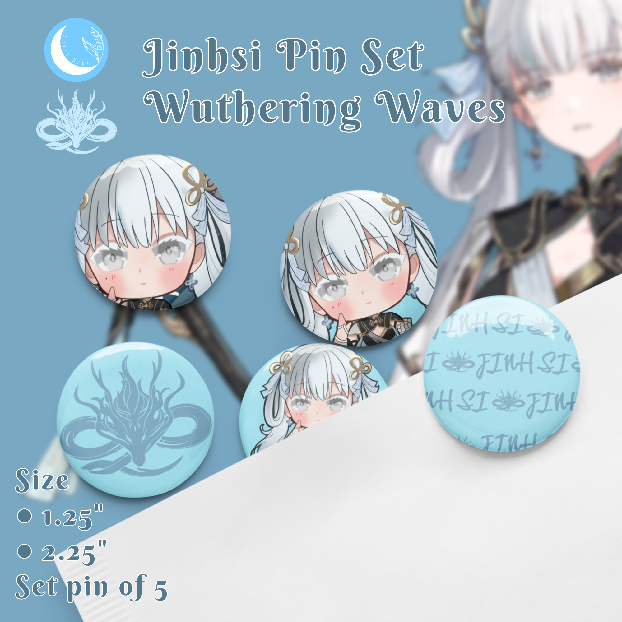 Jinhsi Wuthering Waves Set of 5 Pin Buttons