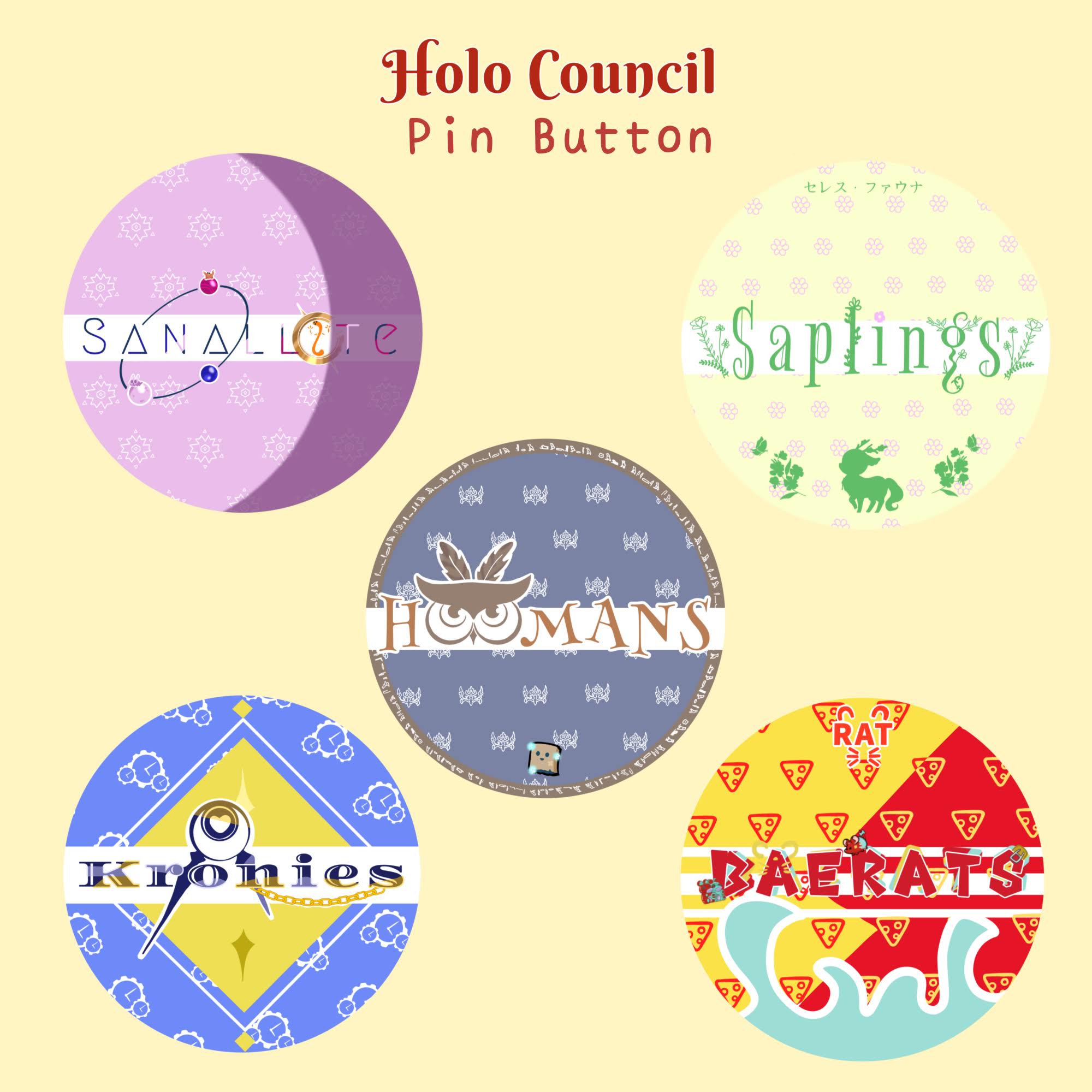 Holo Council Promise Hololive Set of 5 Pin Buttons