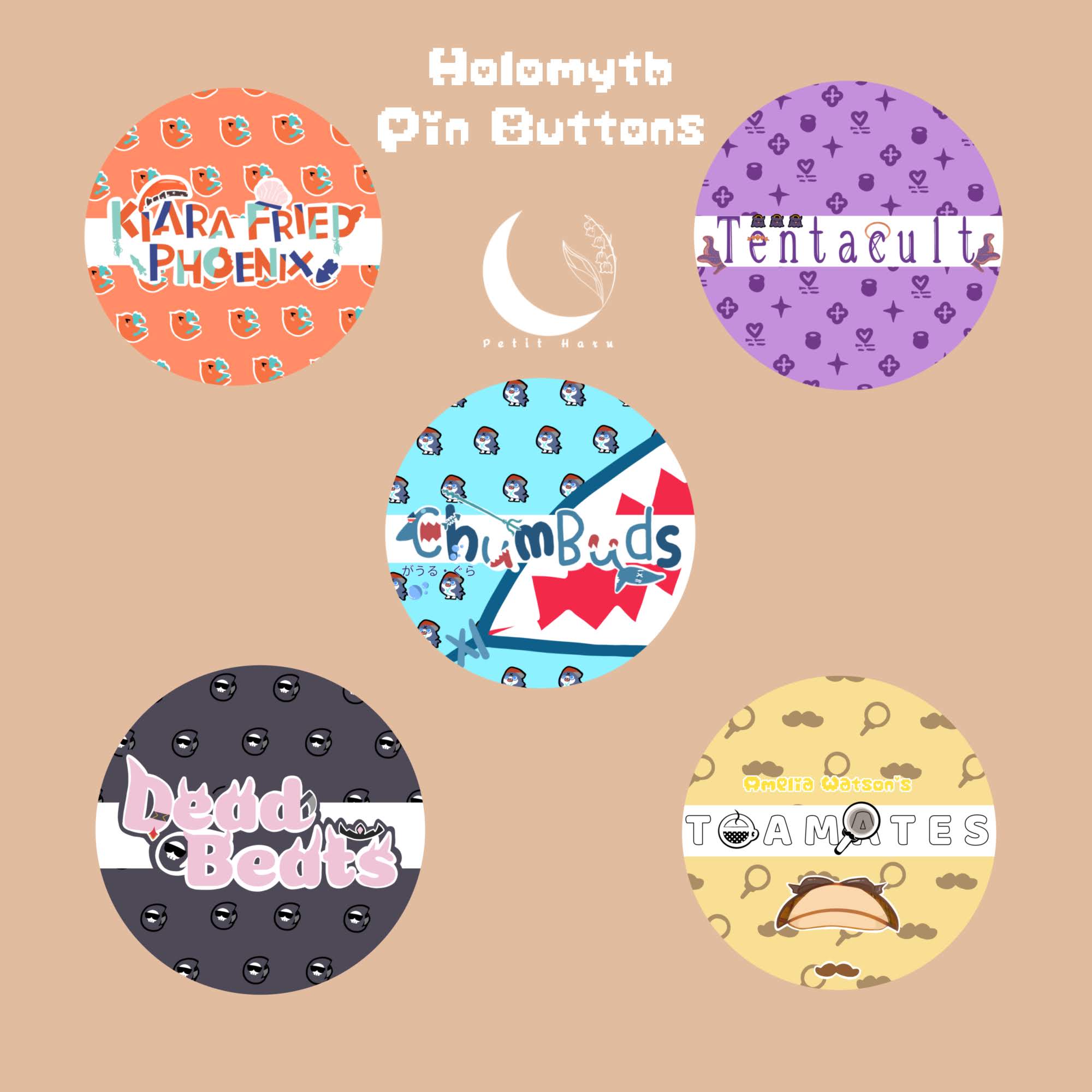 Holomyth Hololive Set of 5 Pin Buttons