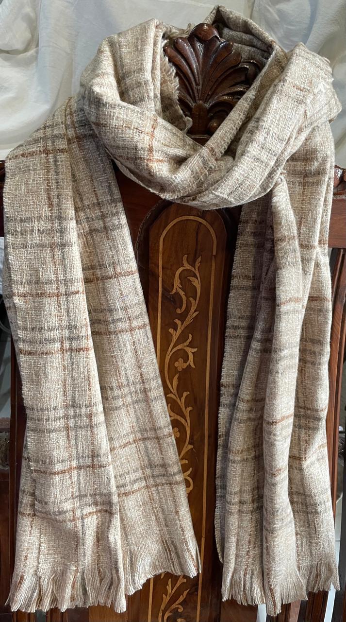 Beige Checkered Wool Scarf