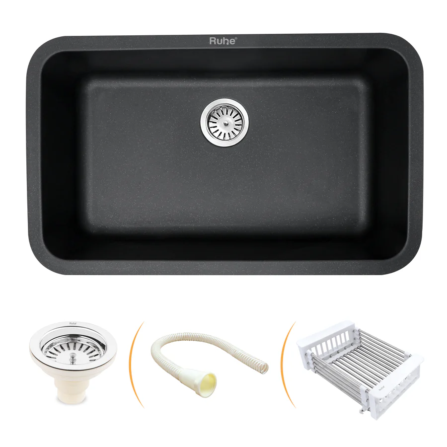 Matte Black Quartz Single Bowl Kitchen Sink (31 x 19 x 9 inches) - by Ruhe