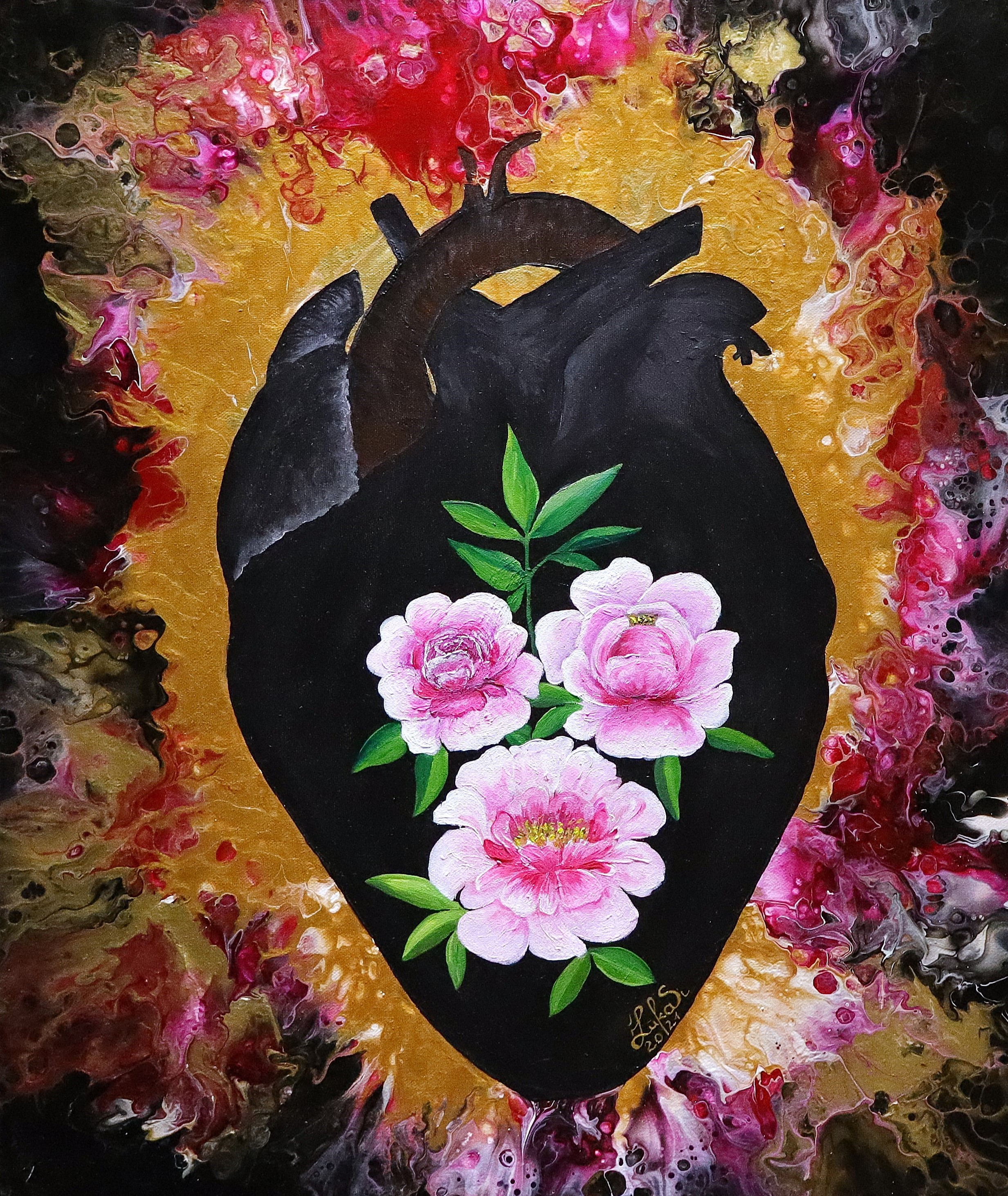 Abstract Floral Heart Painting