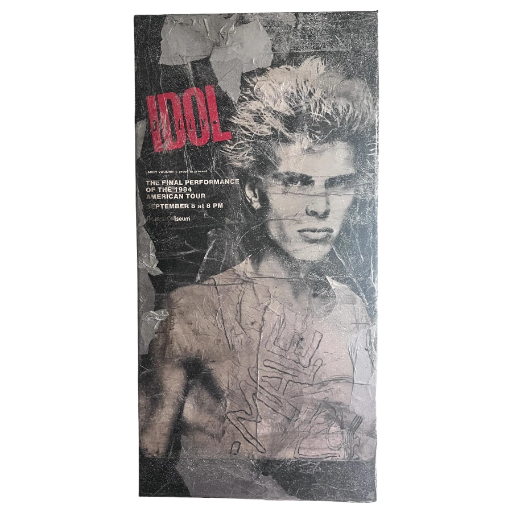 Collectible Abstract Art of Billy Idol with Original 1984 Rebel Yell Poster 