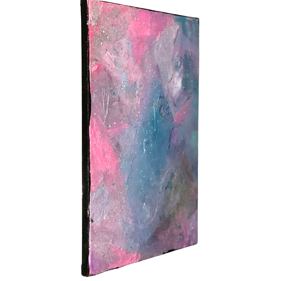 Colorful Pink and Pastel Blue Abstract Textured Painting - BARBIECORE