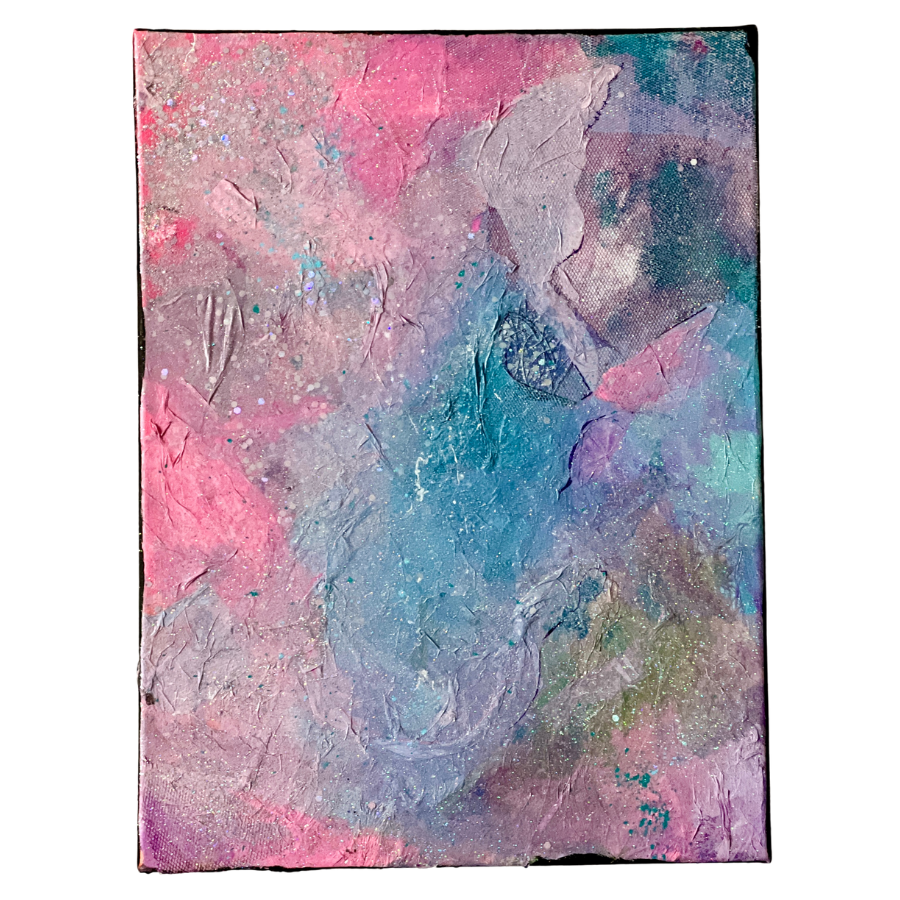 Colorful Pink and Pastel Blue Abstract Textured Painting - BARBIECORE