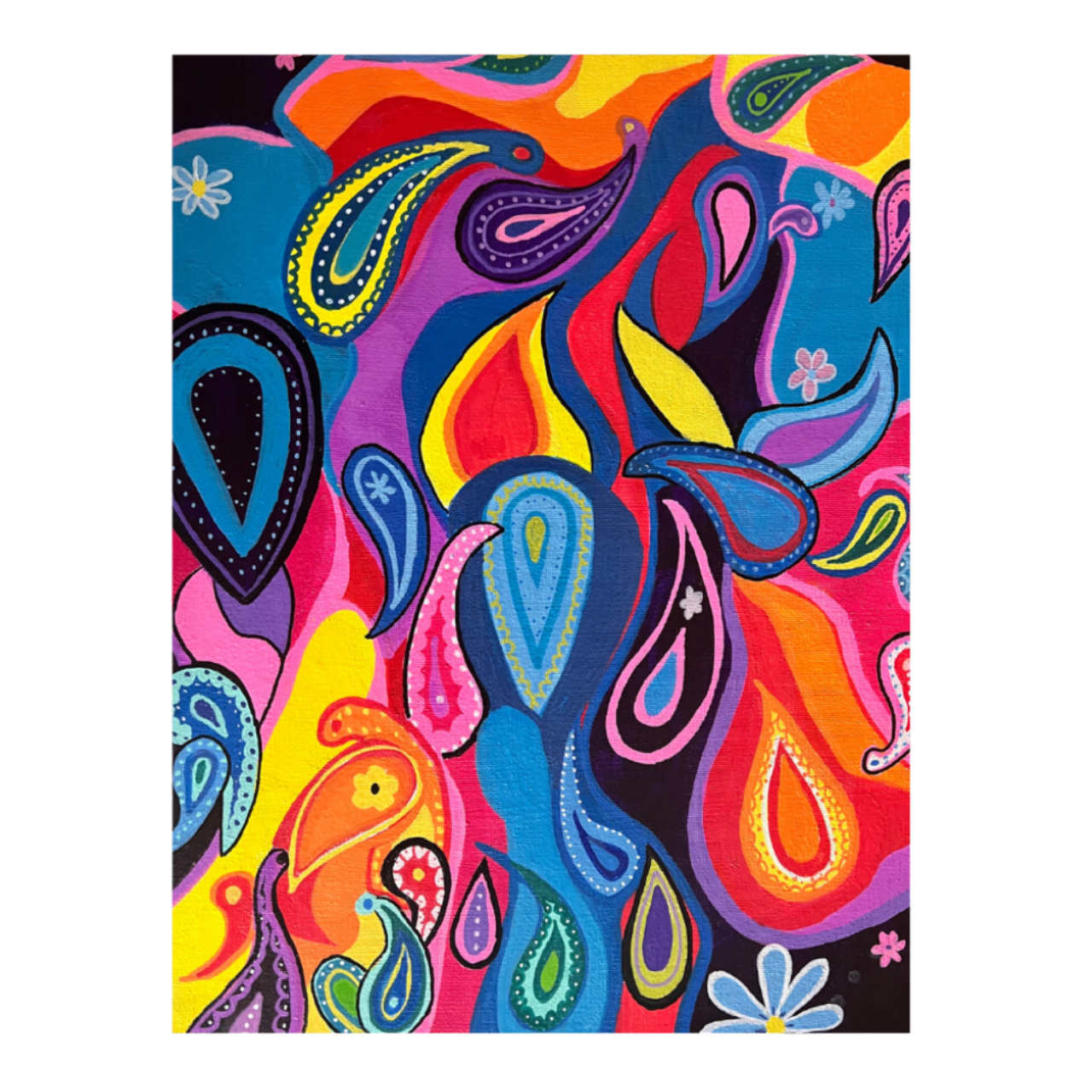 Abstract Colorful Painting of Paisleys | Colors of the 60s